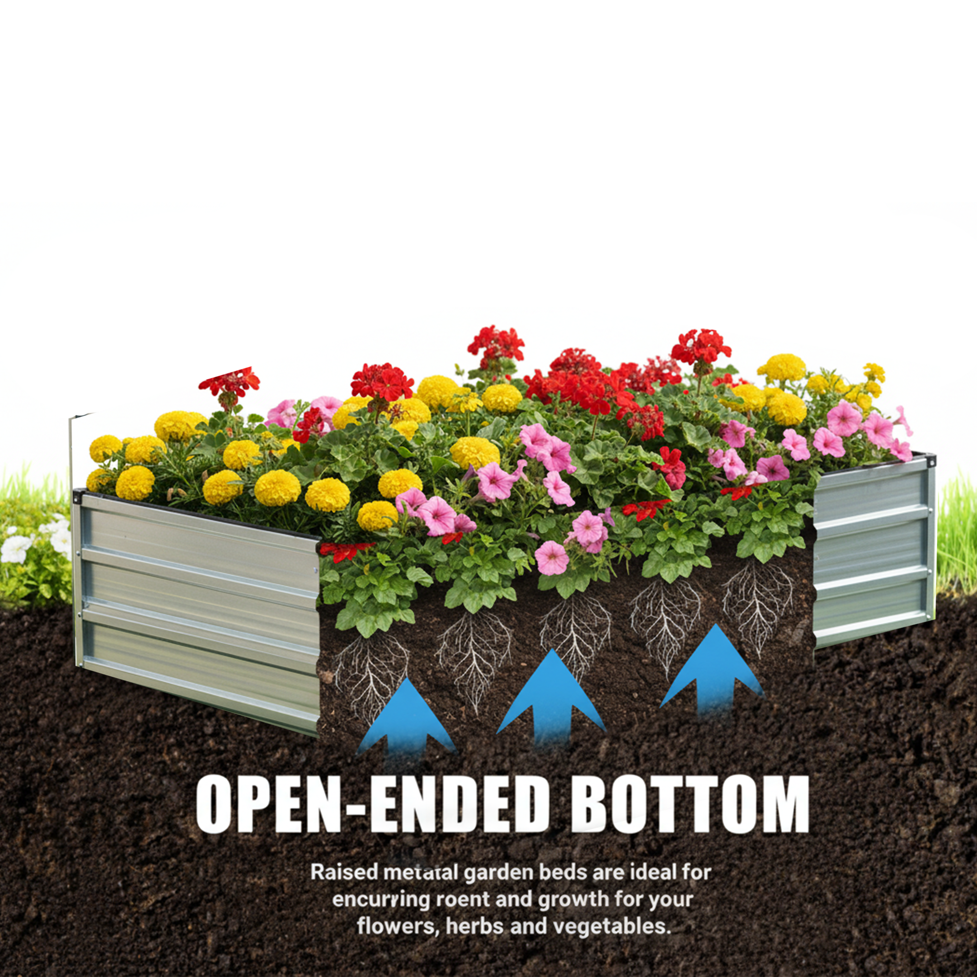 EDX Outdoor 2-Pack Metal Raised Garden Bed 6x3x1FT, Steel with Support Bars, Rust-Resistant Coating, Open Base for Drainage, Silver