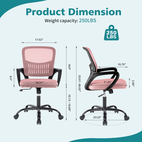 EDX Ergonomic Office Desk Chair, Lumbar Support, Fixed Armrests, 350lbs, for Home, Office & Bedroom