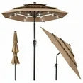 EdX 9.2 FT 3-Layer Solar Patio Umbrella, 32 LED Lights Market Umbrella with Adjustable Tilt, 8-Rib Outdoor Sunshade for Backyard, Deck and Poolside