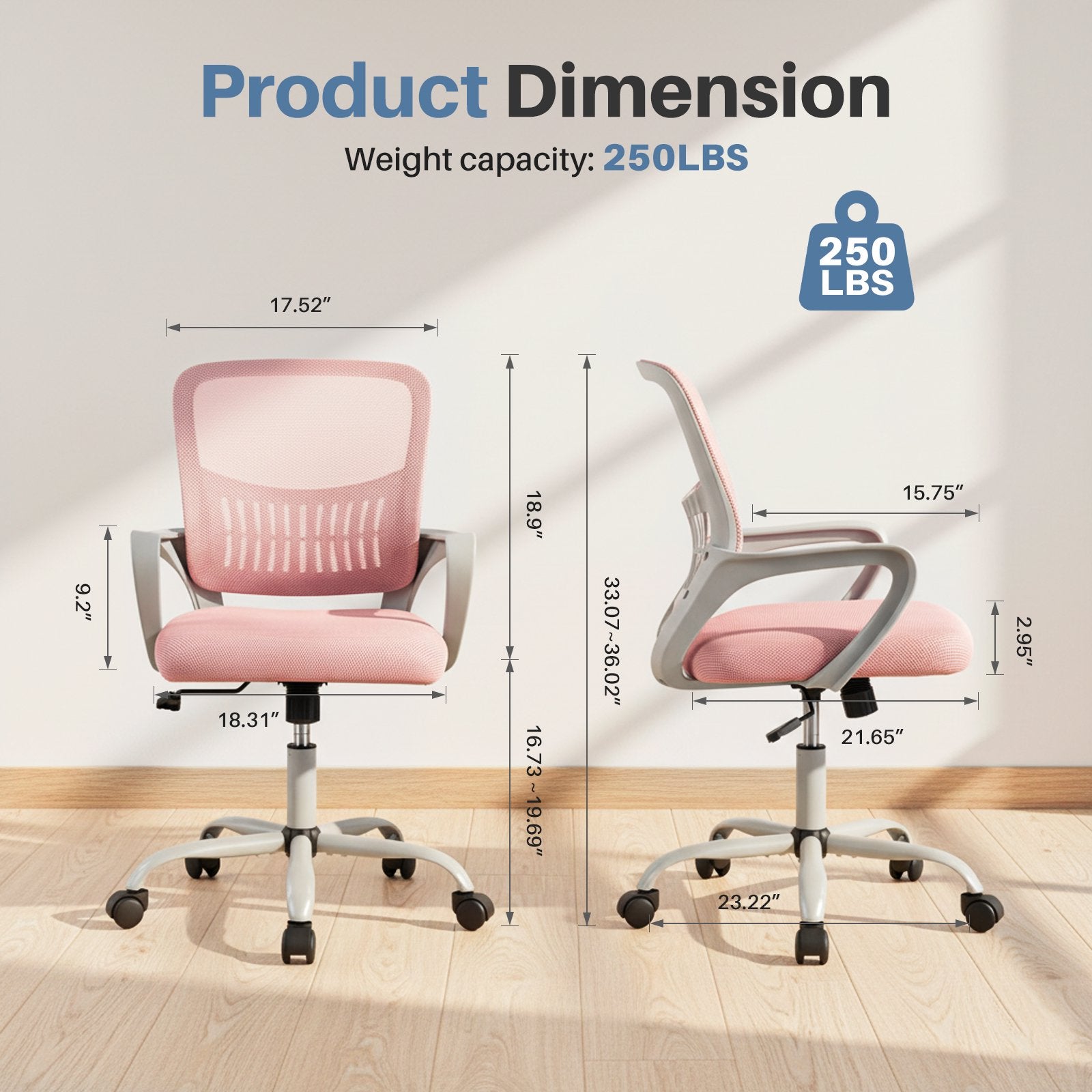 EDX Desk Chair with Ergonomic Lumbar Support, Removable Footrest - 250lbs Capacity, Suitable for Home, Office, Bedroom