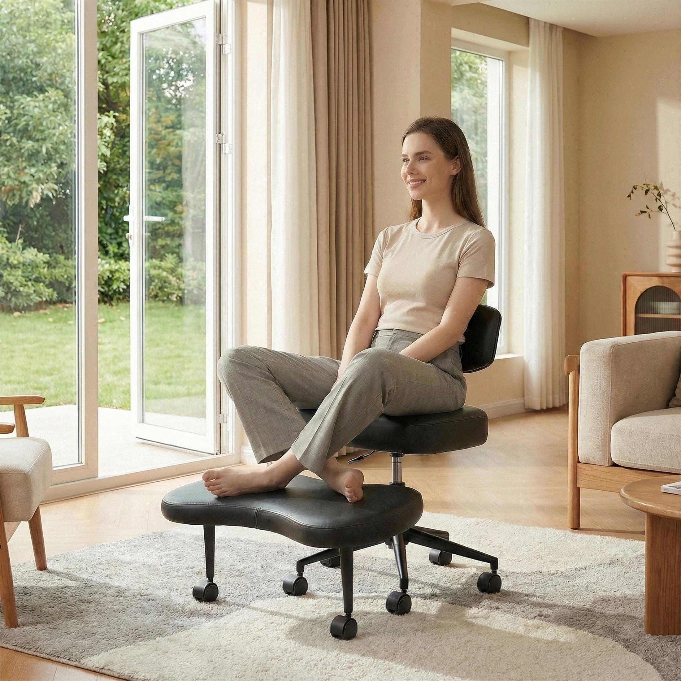 EDX Premium Ergonomic Cross Legged Swivel Meditation Chair with Adjustable Back – 360° Rotating Footrest, 5 Casters for ADHD, Focus & Relaxation