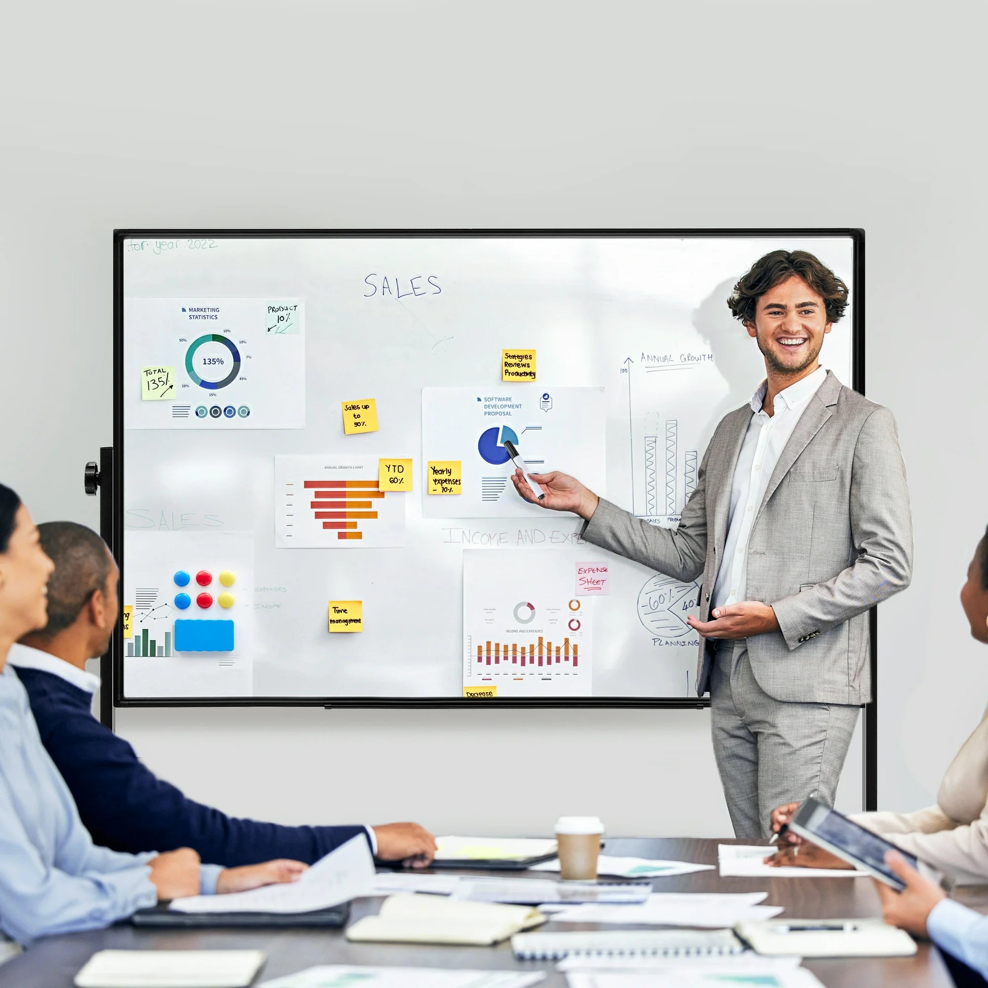 edx 46x32 Mobile Magnetic Whiteboard with Aluminum Stand & Wheels for Home Office, Classroom