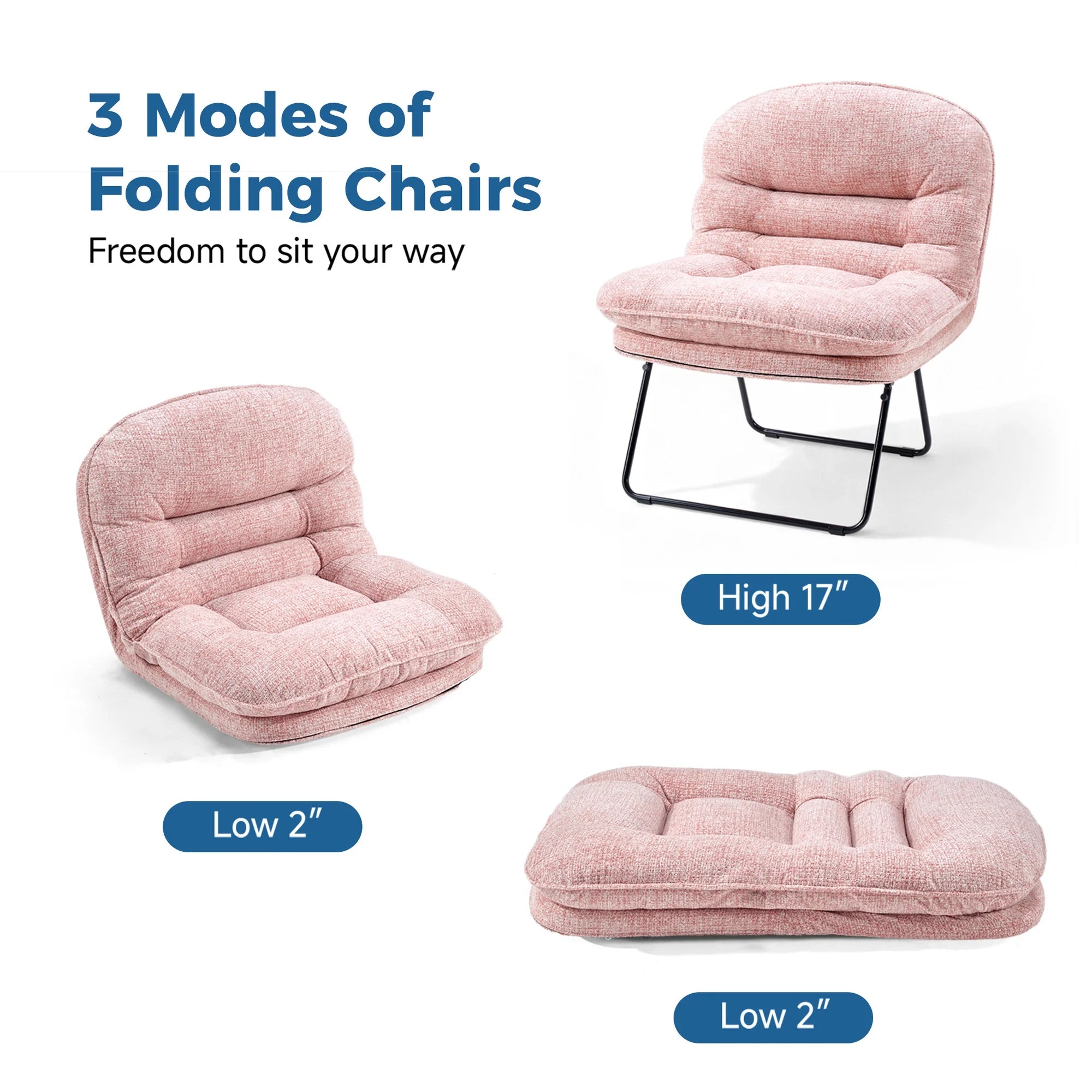 edx 3-in-1 Folding Chair/Office Chair/Comfy Saucer Chair, Small Sofa Chair with Backrest, Suitable for Bedroom/Dorm/Gaming Foldable Padded Chair