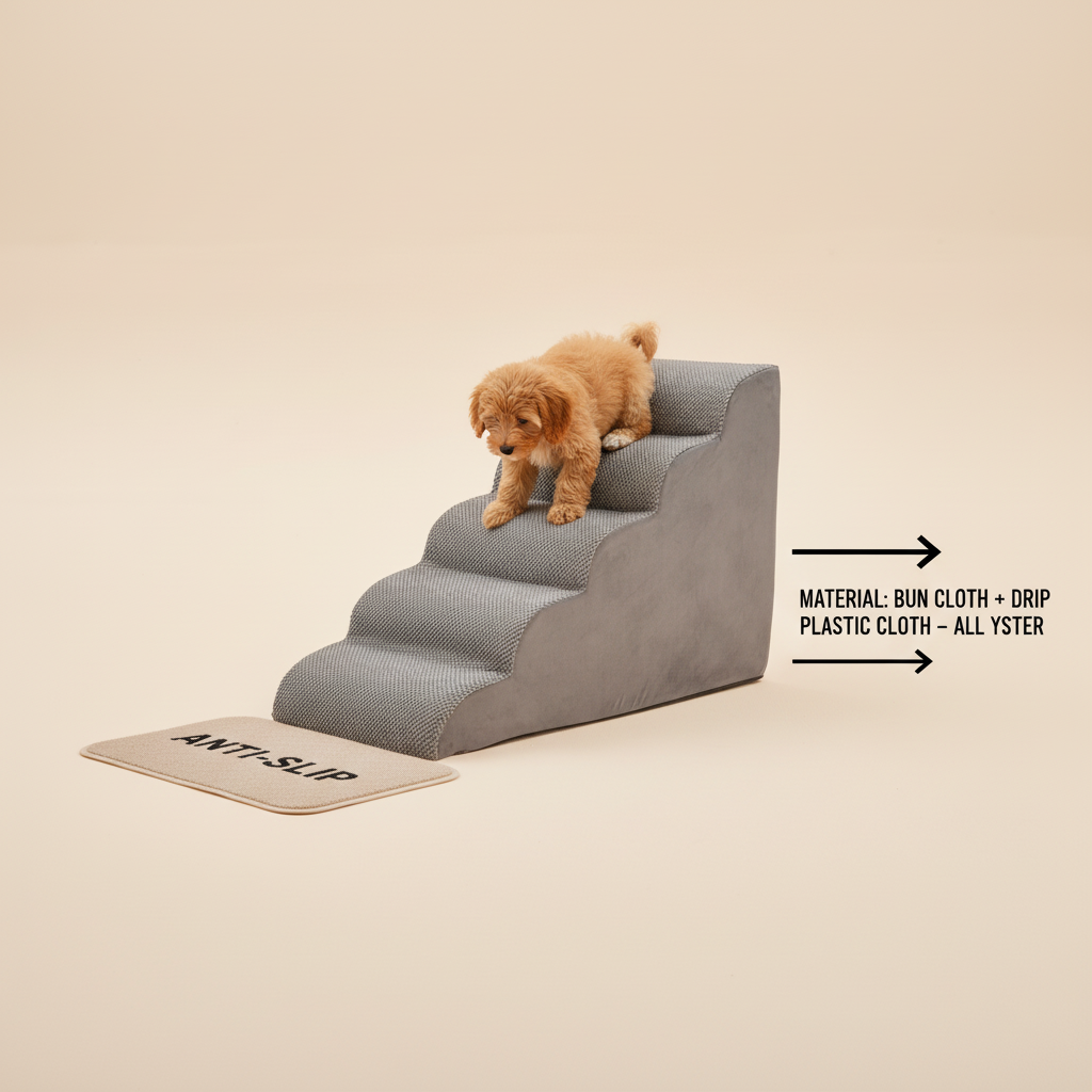 Edx Rounded-Corner Foldable Foam Dog Stairs with Rounded Edges - 3/4/5 Step Non-Slip Pet Ramp for Small/Medium Dogs, Fits Beds & Sofas