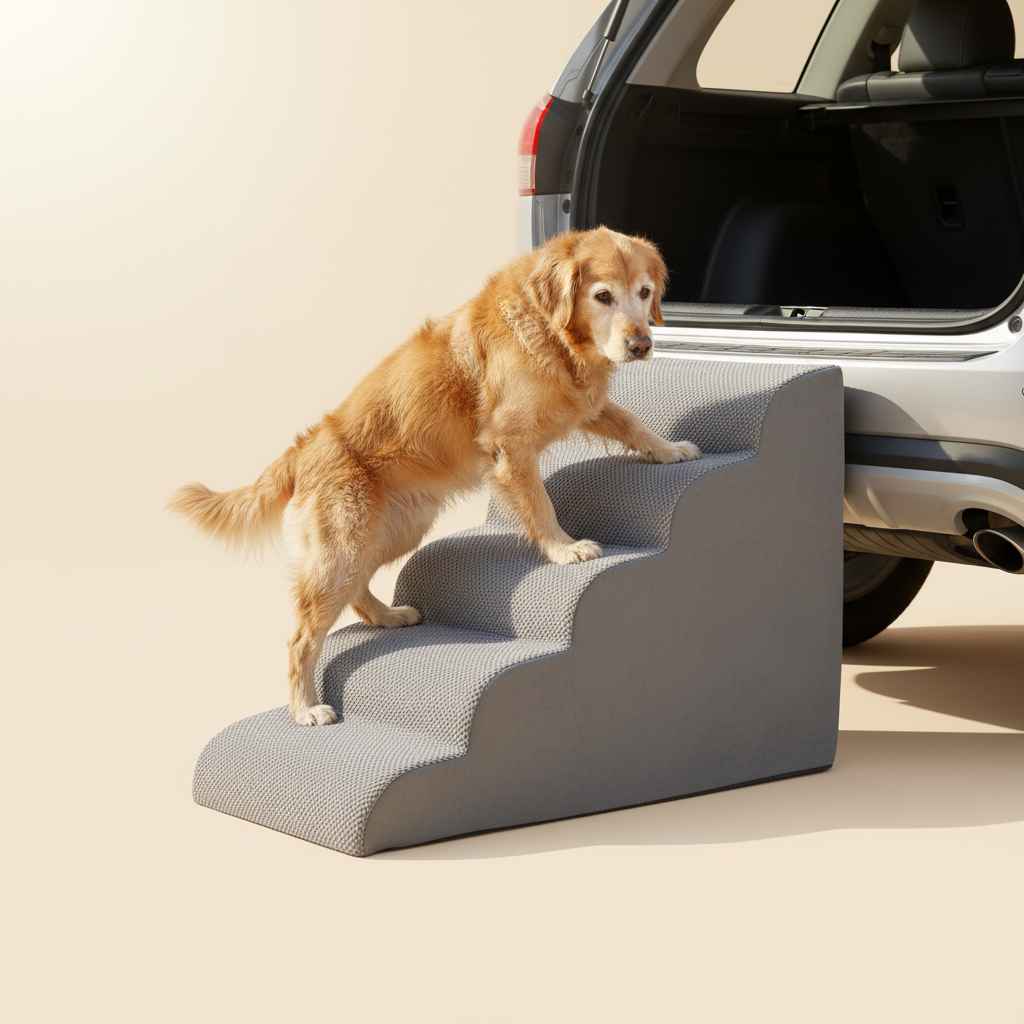 Edx Rounded-Corner Foldable Foam Dog Stairs with Rounded Edges - 3/4/5 Step Non-Slip Pet Ramp for Small/Medium Dogs, Fits Beds & Sofas