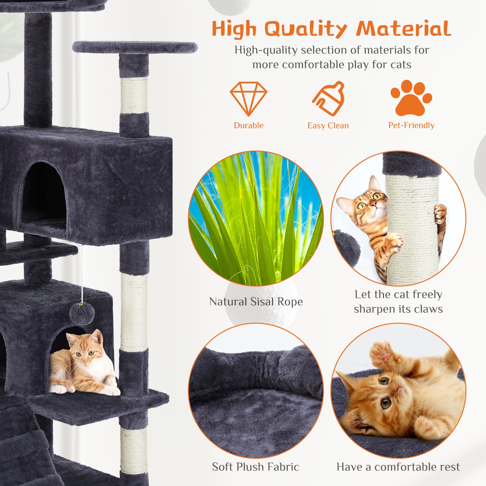 edx Cat Tree Tower for Indoor Cats, Multi-Level Pet Furniture with Sisal Scratching Post, Large Cozy Condo, Climbing Ramp, Kitten Toy