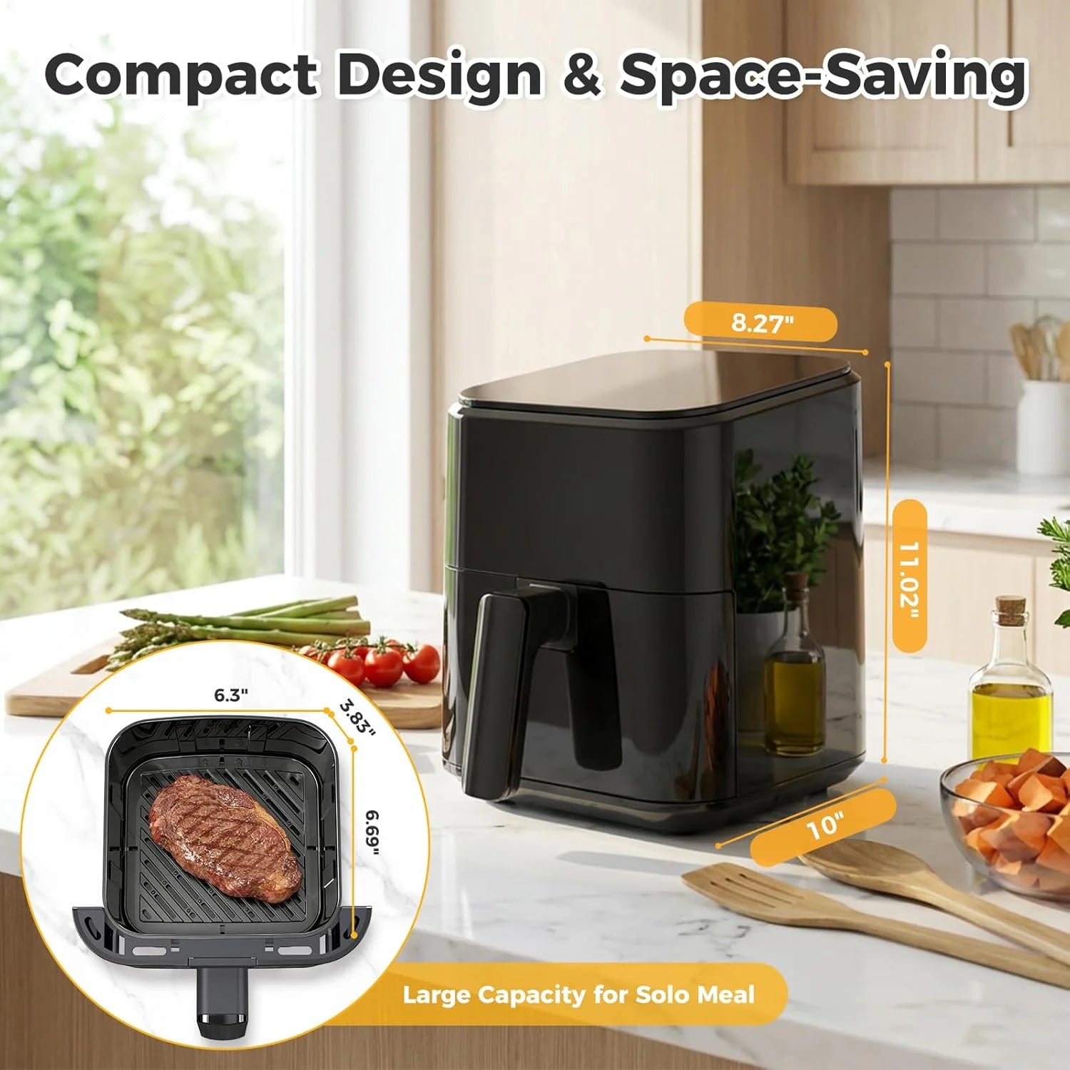 EDX 3 QT Digital Air Fryer, 800W Compact Countertop Air Fryer with Temperature Control