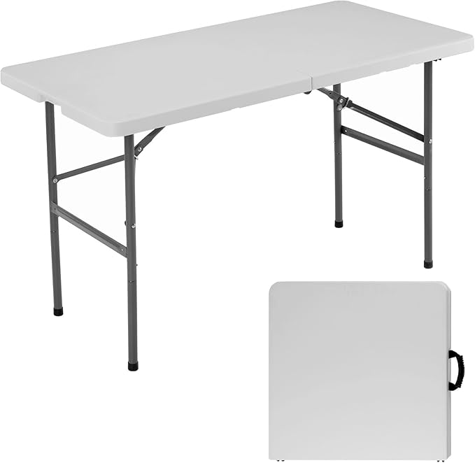 edx Folding Table, Outdoor Indoor Heavy Duty Portable with Carrying Handle for Camping, White