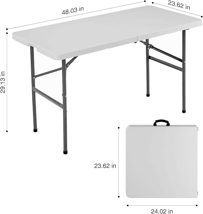 edx Folding Table, Outdoor Indoor Heavy Duty Portable with Carrying Handle for Camping, White