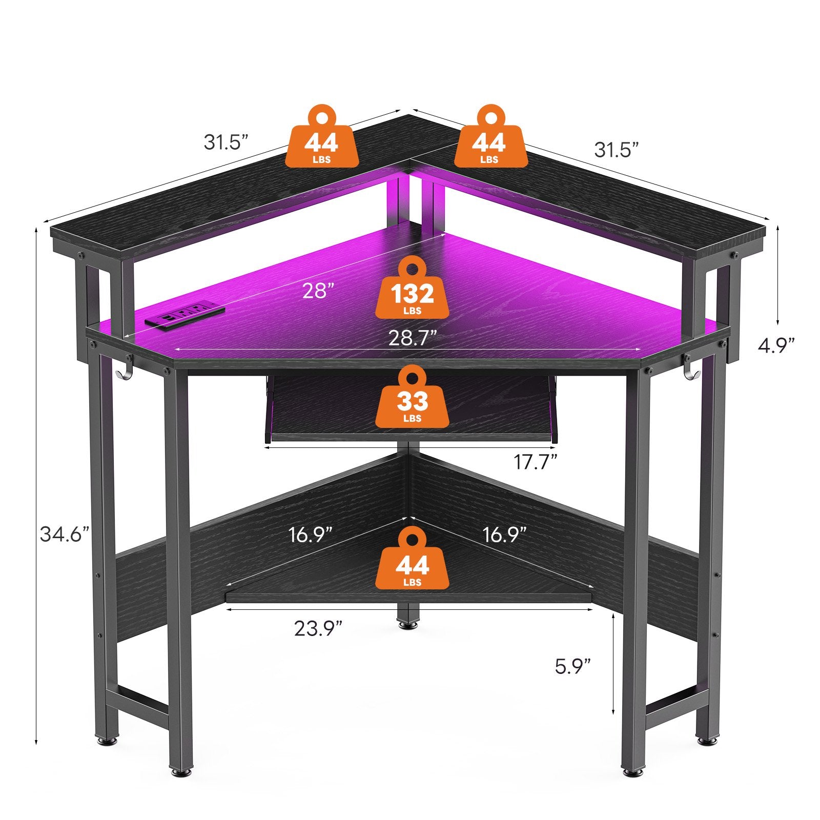 EDX Corner Office Gaming Desk 31 Inches L-Shaped Computer Desk with Charging Hub & Ergonomic Stand for Small Spaces