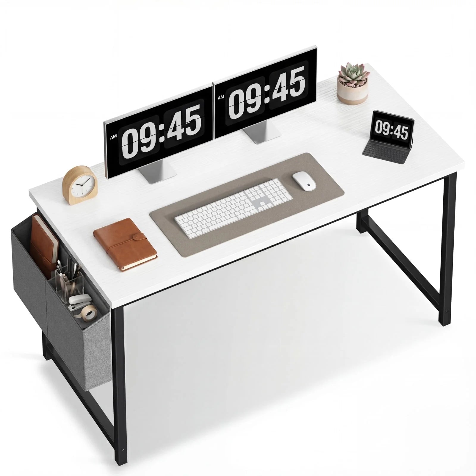 EDX Computer Desk with Metal Frame & Side Storage Bag – Modern Writing Table for Home Office or Study