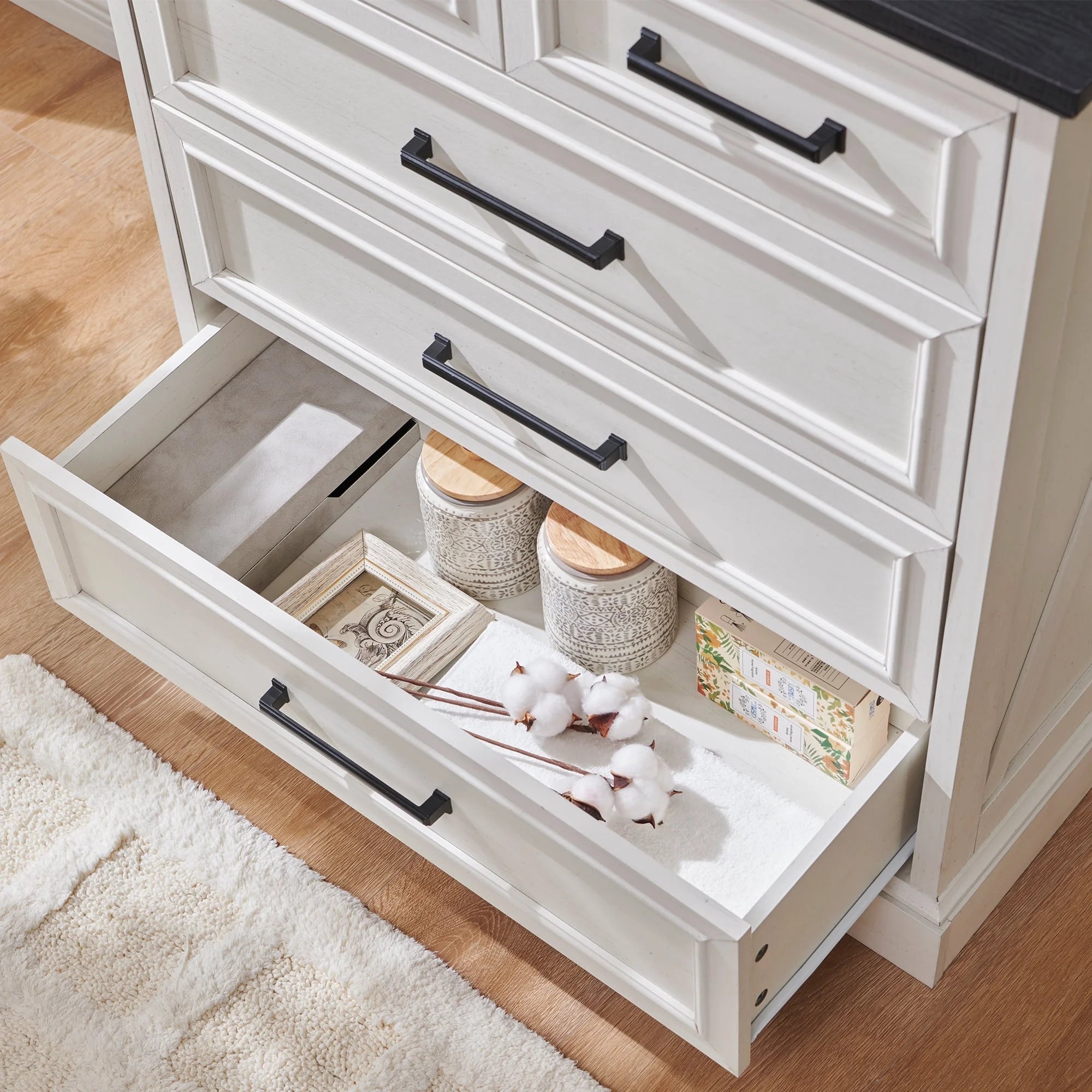 EDX 36" Farmhouse 5-Drawer Dressers for Bedroom and Living Room Storage, Stylish Wood Chest of Drawers, White