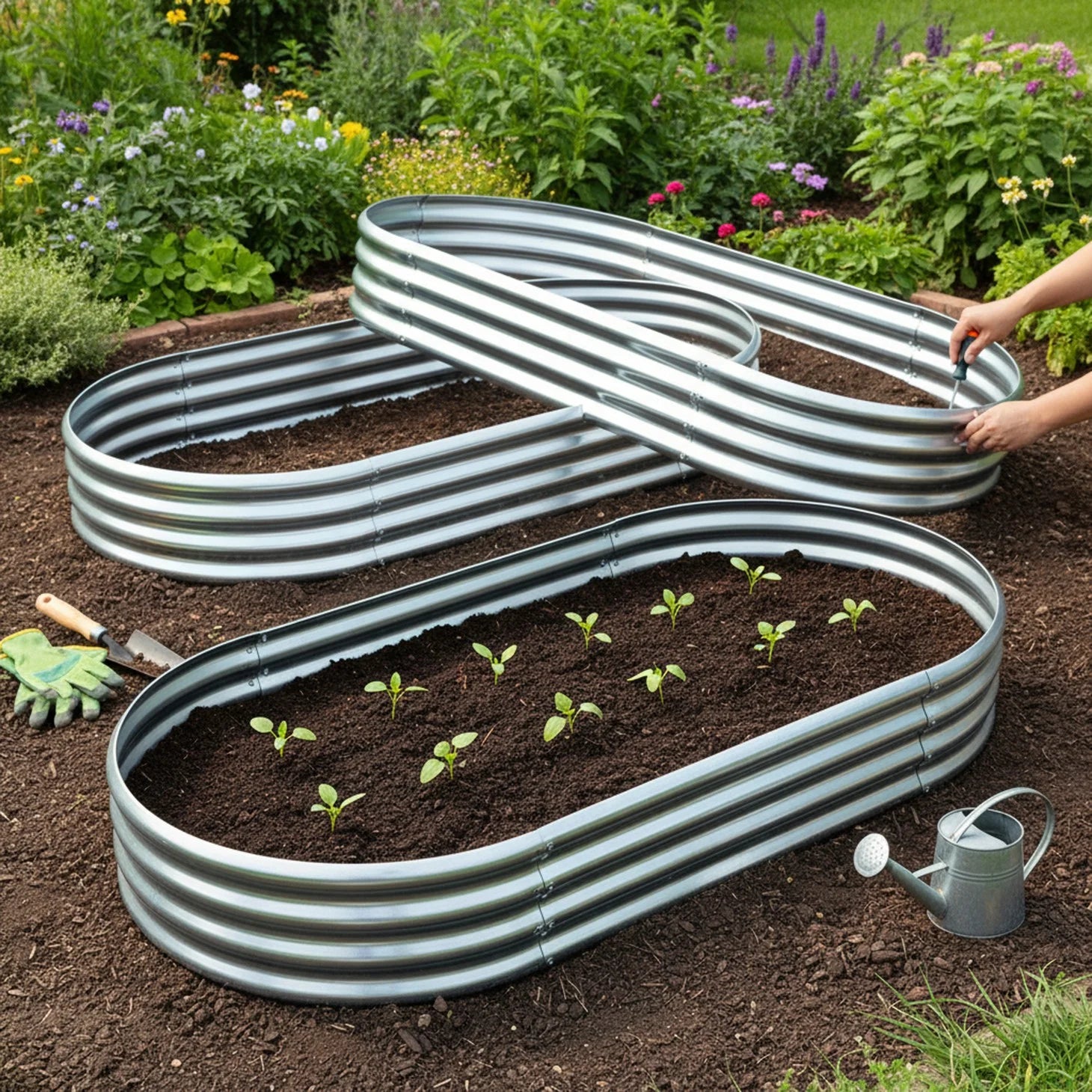 EDX Galvanized Steel Raised Garden Bed, Oval Metal Elevated Planter Box with Multiple Sizes for Outdoor Gardening, Silver