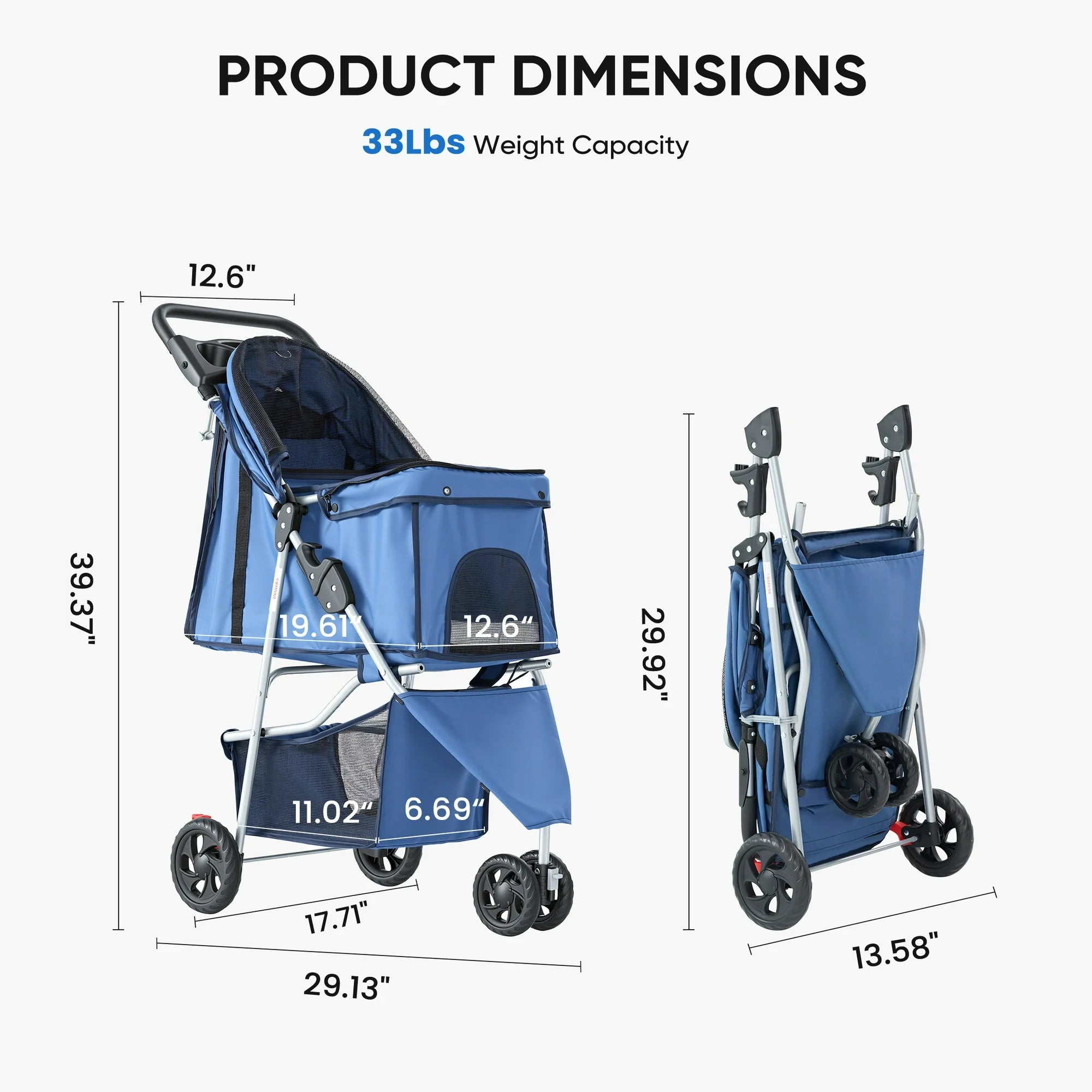 edx 3 Wheels Pet Stroller, Dog and Cat Strollers, With Storage Basket and Cup Holder, Lightweight Travel Carrier, Breathable Mesh, Waterproof and Foldable for Small Pets Outdoor Walk
