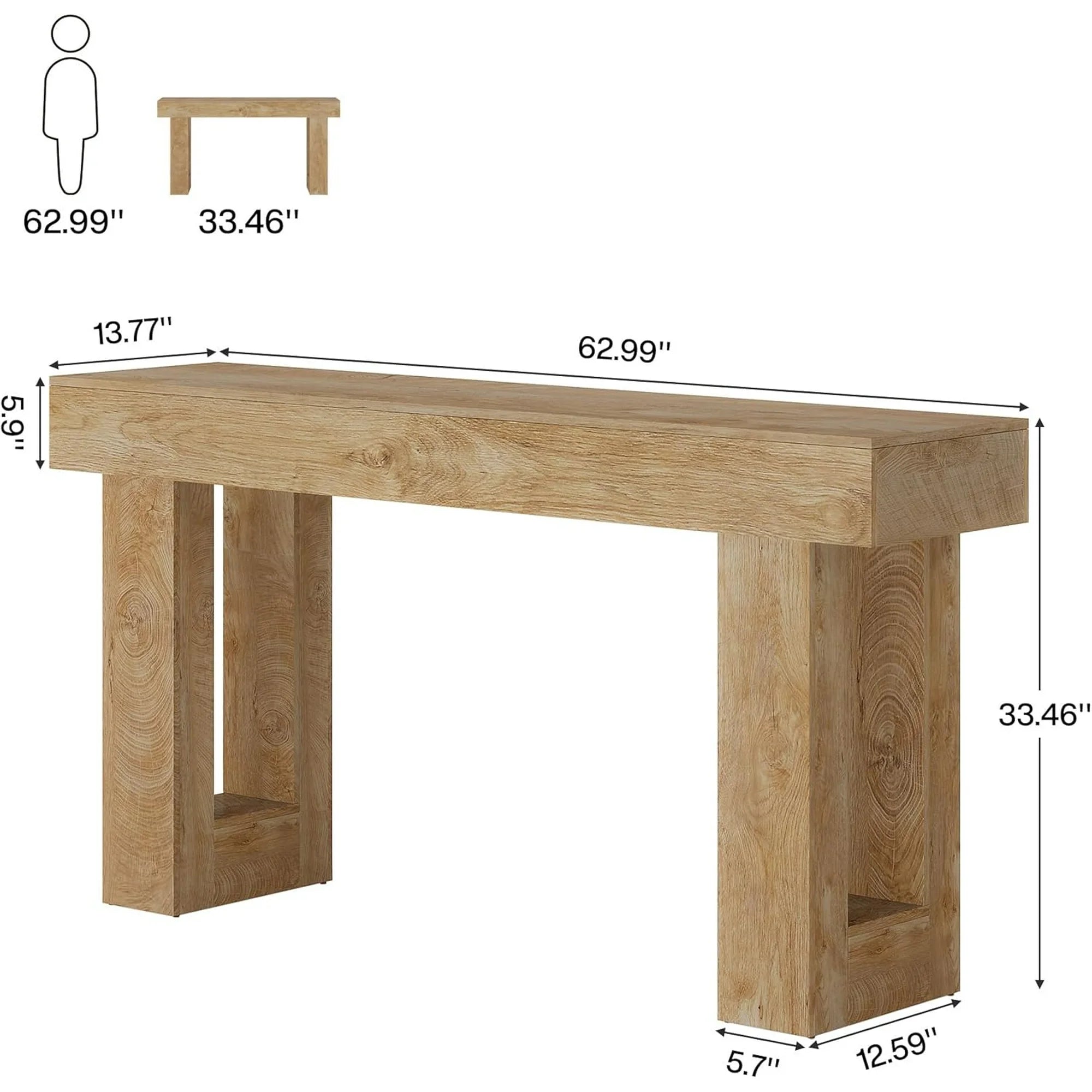 EDX 63 inch Solid Wood Farmhouse Console - Rectangular Sofa Back Design, Multi-Purpose Storage for Entryway Hallway Living Room