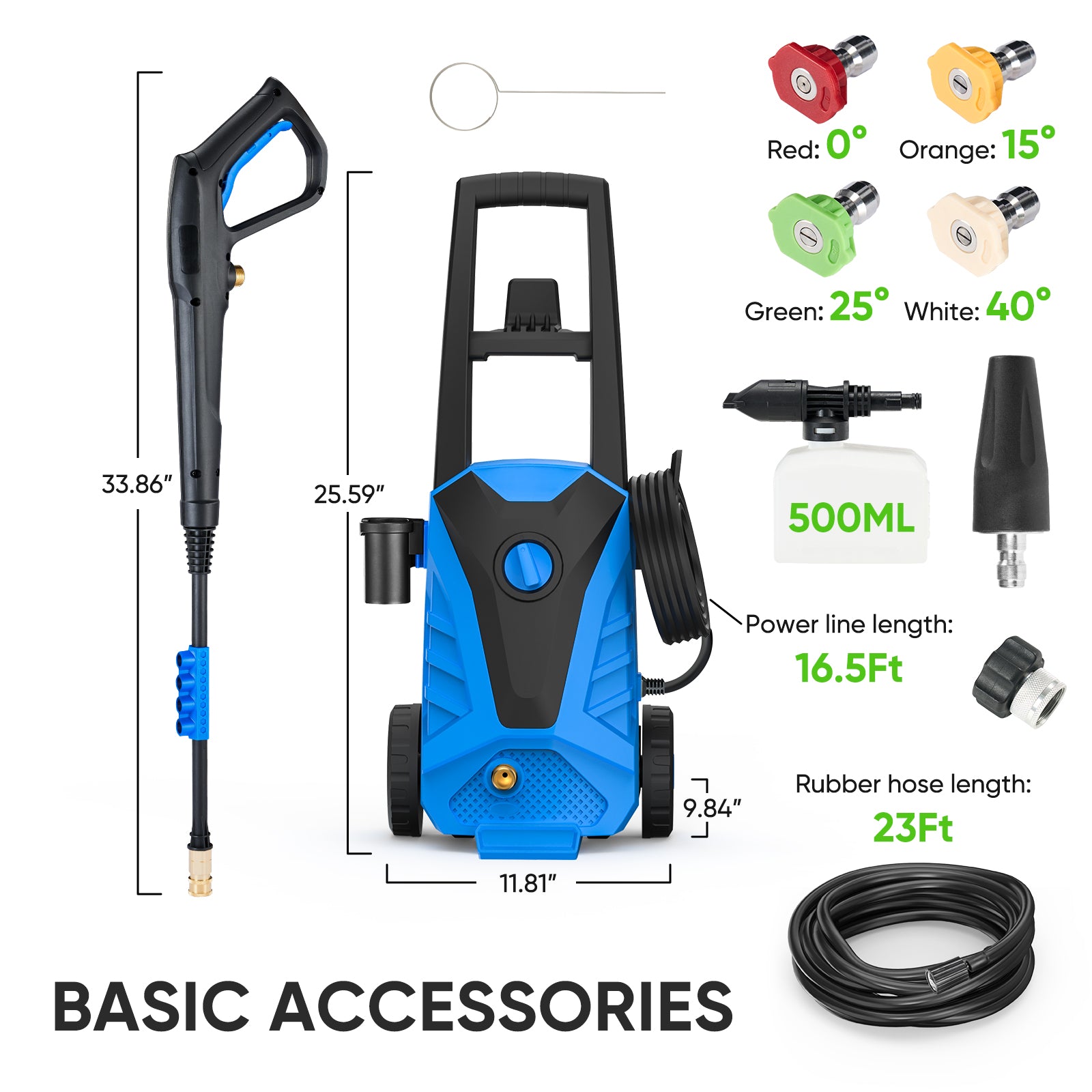 edx Electric Pressure Washer, High Pressure Cleaning Machine with 5 Quick Connect Nozzles & Foam Cannon, 2.0 GPM Power Washer for Fences Decks Patios Driveway Cleaning