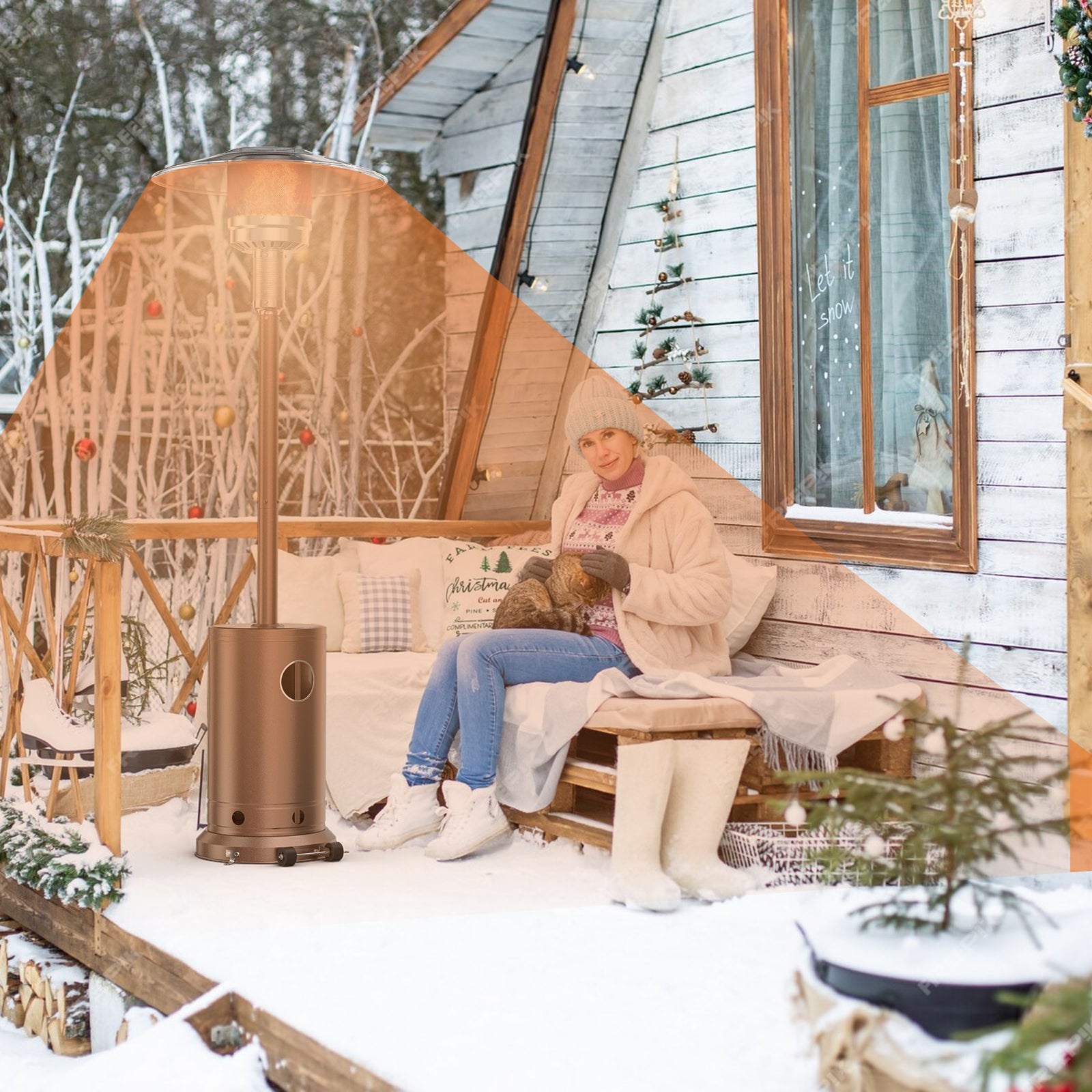 Propane Heater 48,000 BTU with Wheels, Double Heating Grid, Ideal for Deck Porch Garden Commercial Residential, Height 87 inches