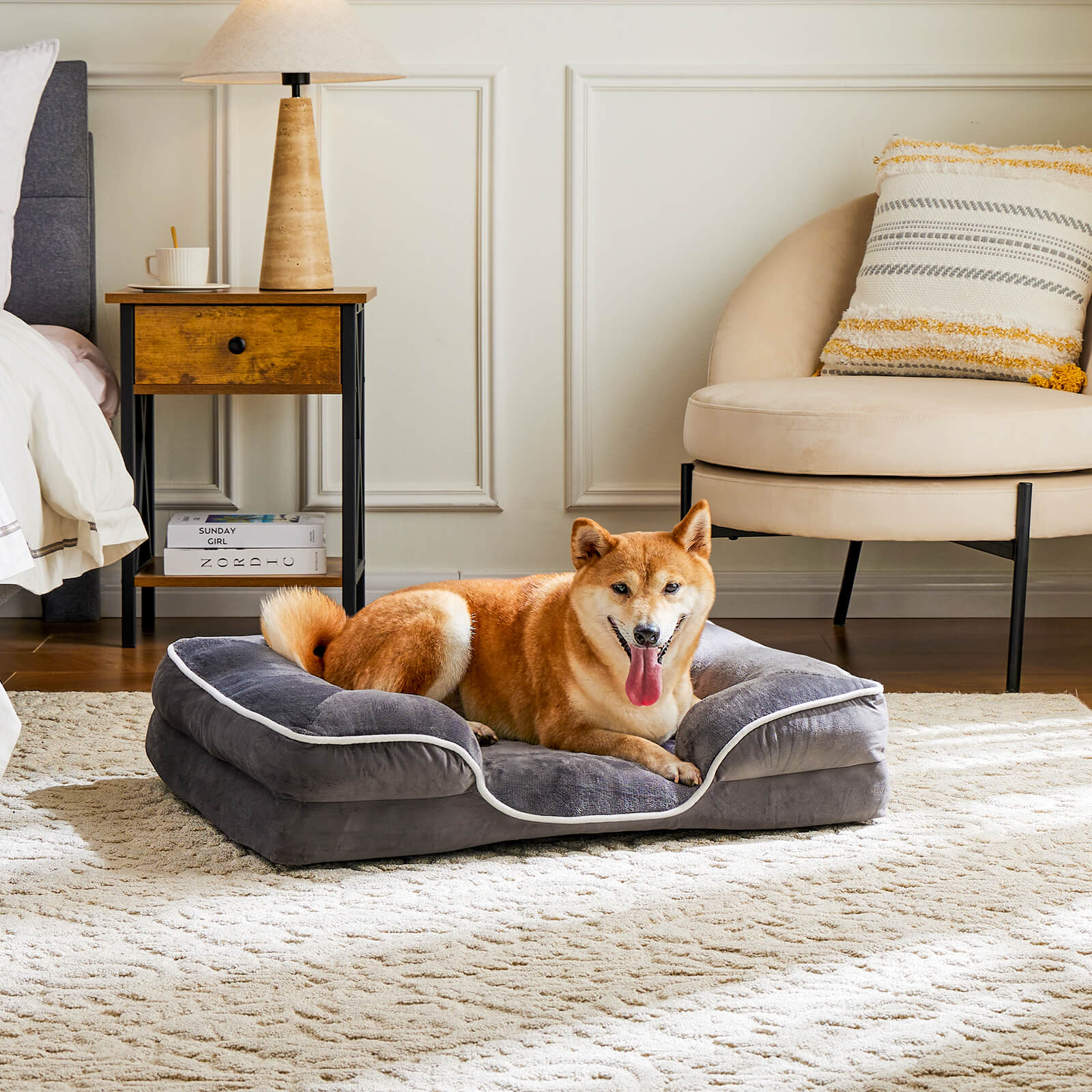 edx Rectangular dog bed, machine washable sleeper sofa with non-slip bottom Breathable and soft puppy bed for large, medium and small dogs