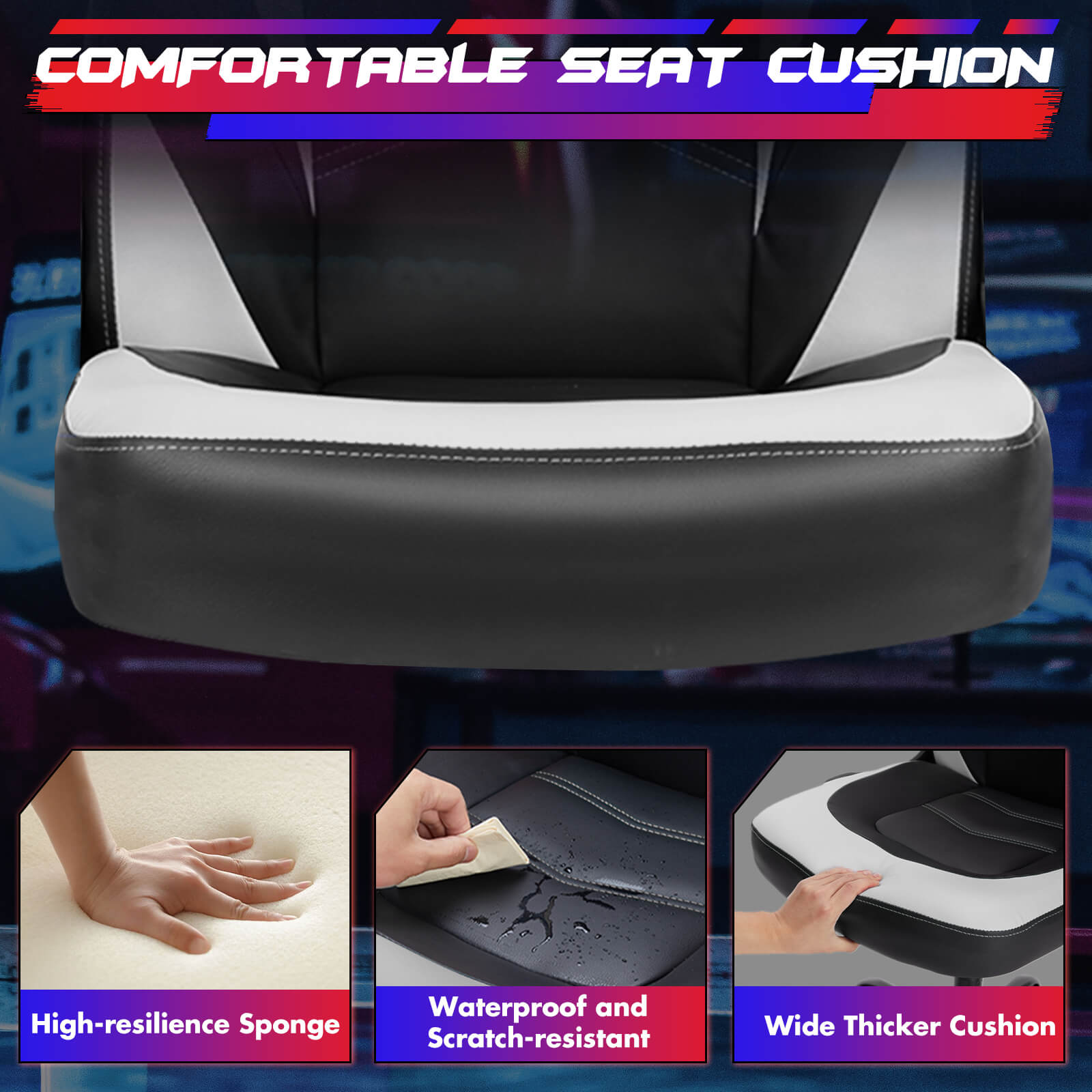 edx Ergonomic Leather Gaming Chair-Office Desk PU Leather Chair -up Armrests, Swivel Task Chair Adjustable Height for Adults Teens Kids