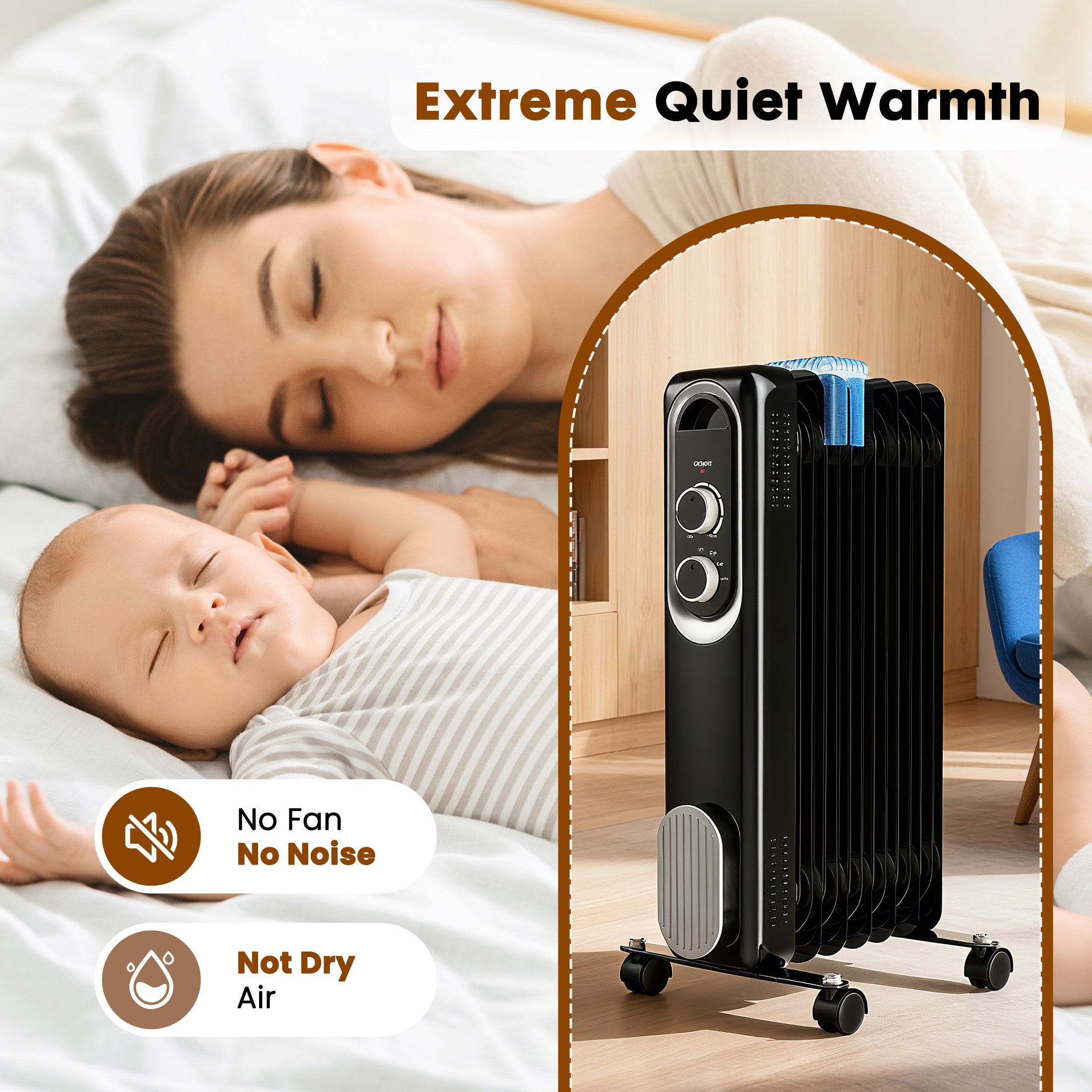 edx Basic Electric Oil Filled Radiator, 1500W Space Heater with Adjustable Thermostat, 22.83 x 11.81 x 4.92 in