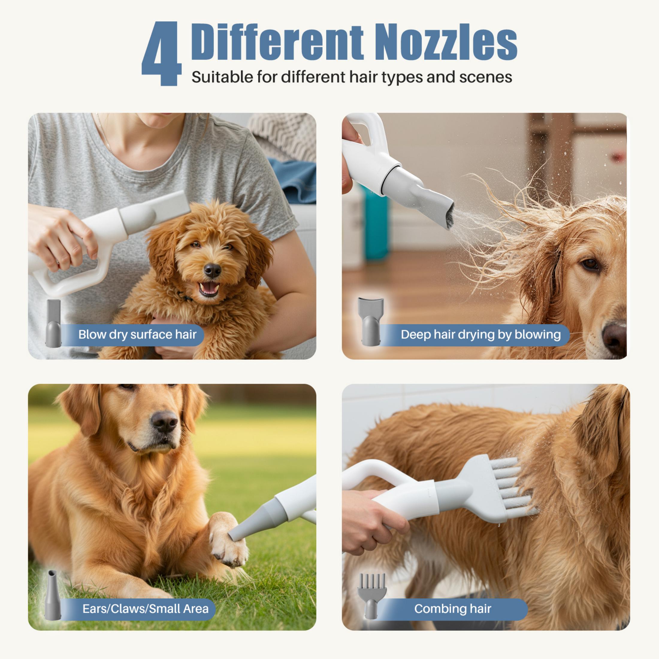 EDX Dog Blower Pet Hair Dryer with Adjustable Wind Speed & Heater Temperature, High Velocity Large Dog Hair Grooming Blower, 4 Nozzles, 6.5ft Cord for Dog Hair Force Blower