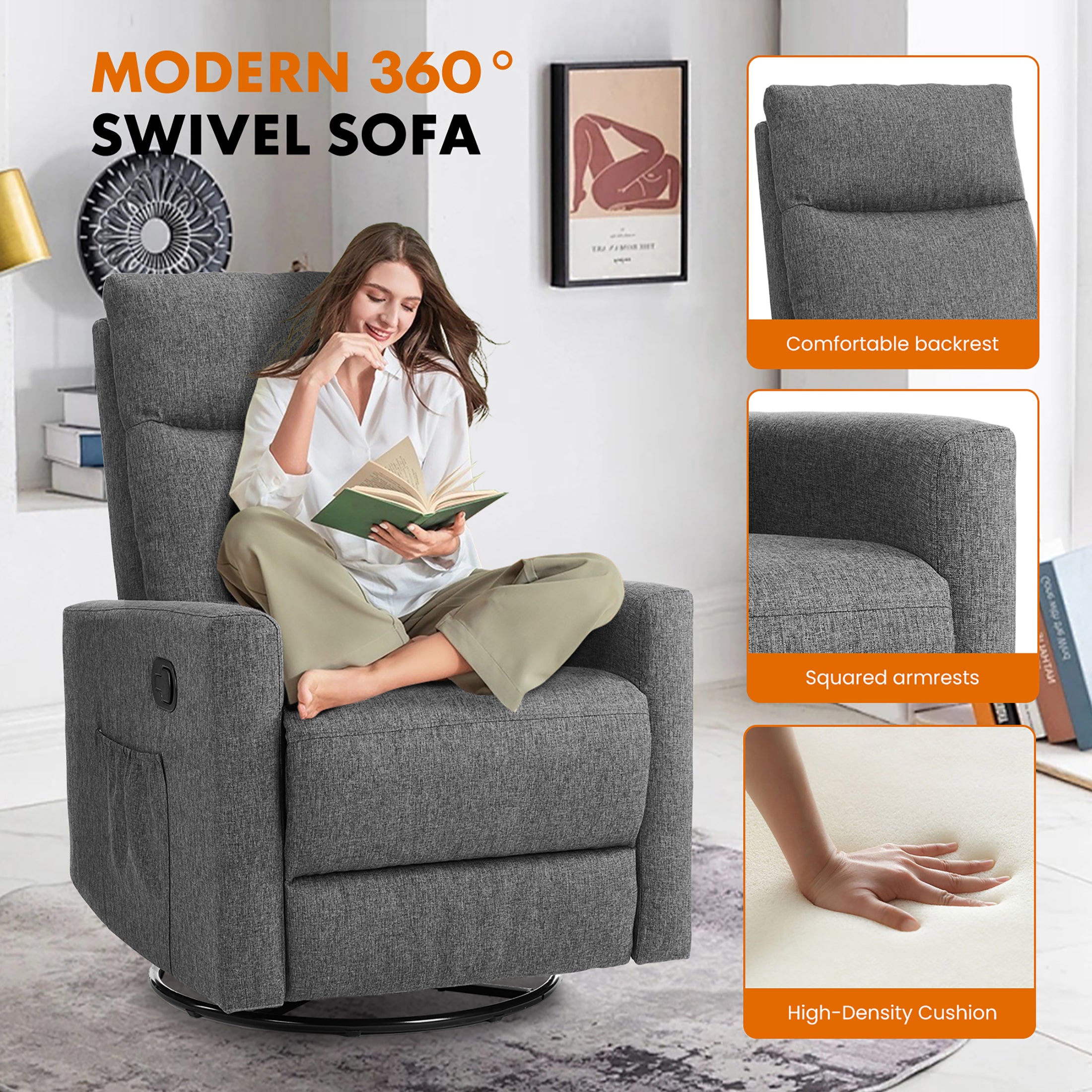 ZUNMOS Luxurious Rocking Chair Nursery, Swivel Rocker Recliner for Comfort in Your Nursery, Living Room, and Bedroom