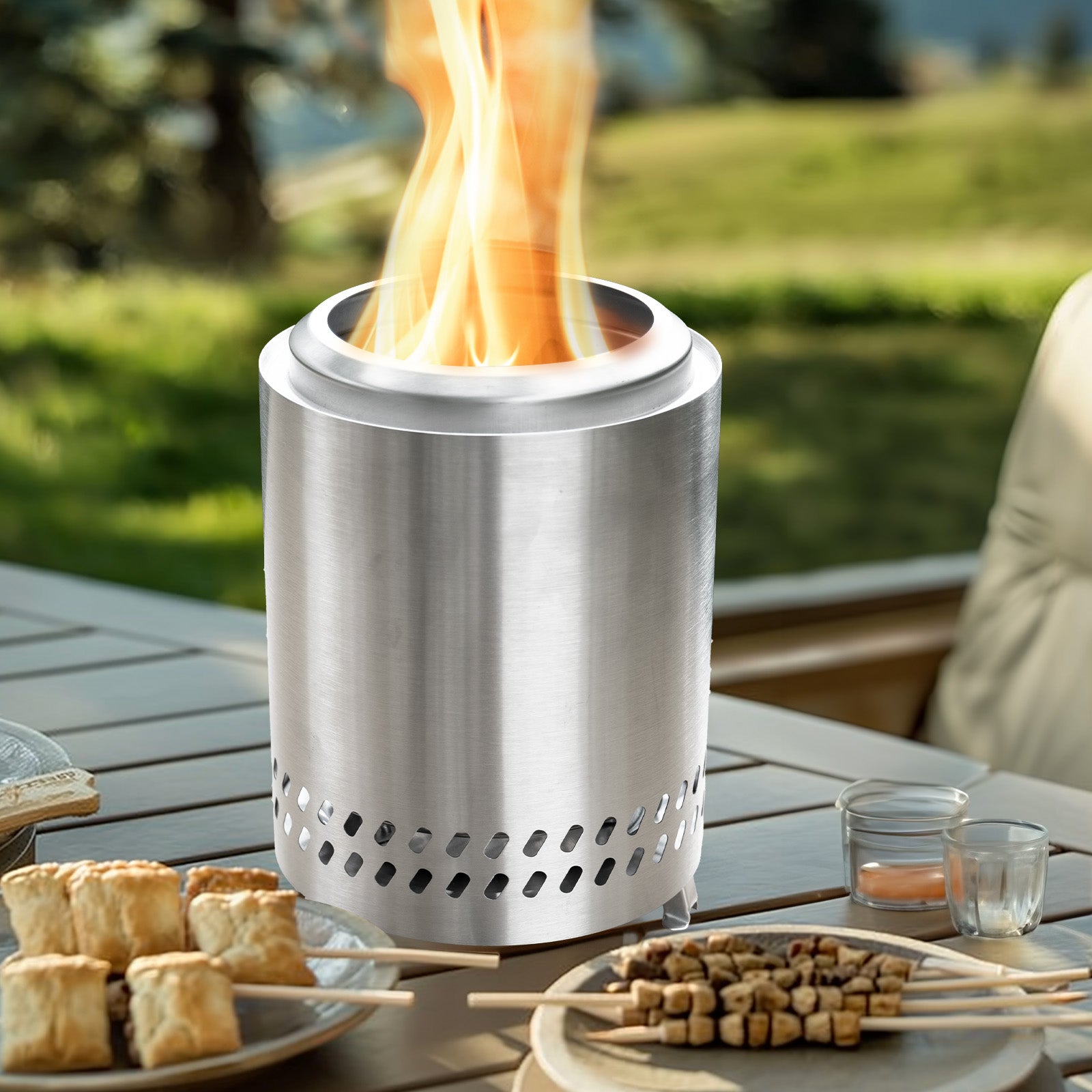 7 Inch Solo Stove, Smokeless Portable Stainless Steel Firepits with Foldable Leg and Removable Ash, for Outdoor, Camping and Patio