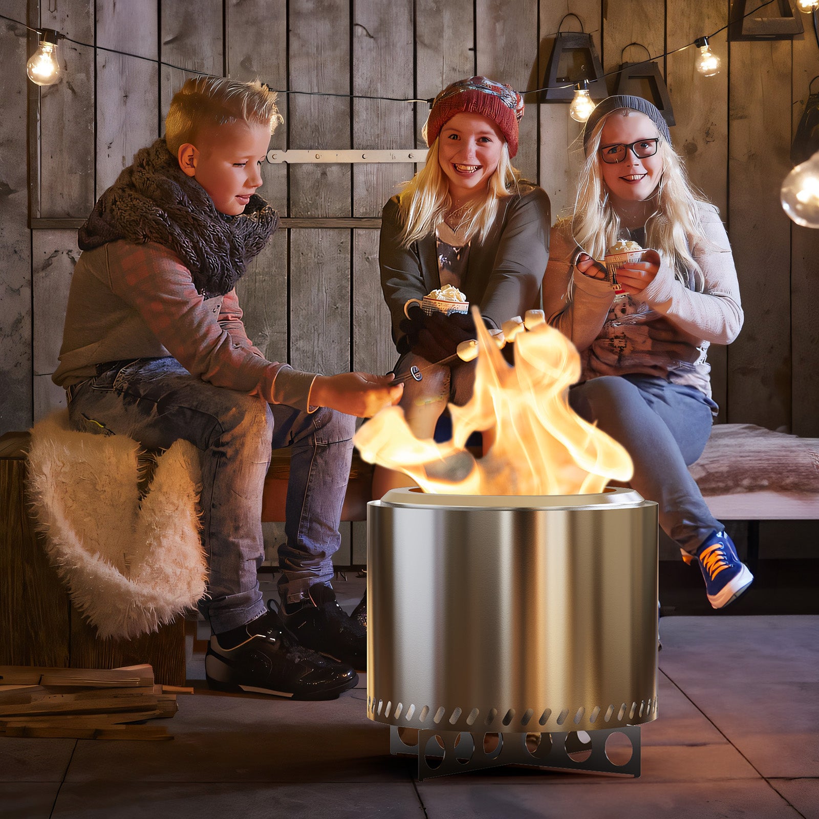 EDX 19" Smokeless Wood-Burning Fire Pit - Stainless Steel Outdoor Heater with Carry Bag, Silvery