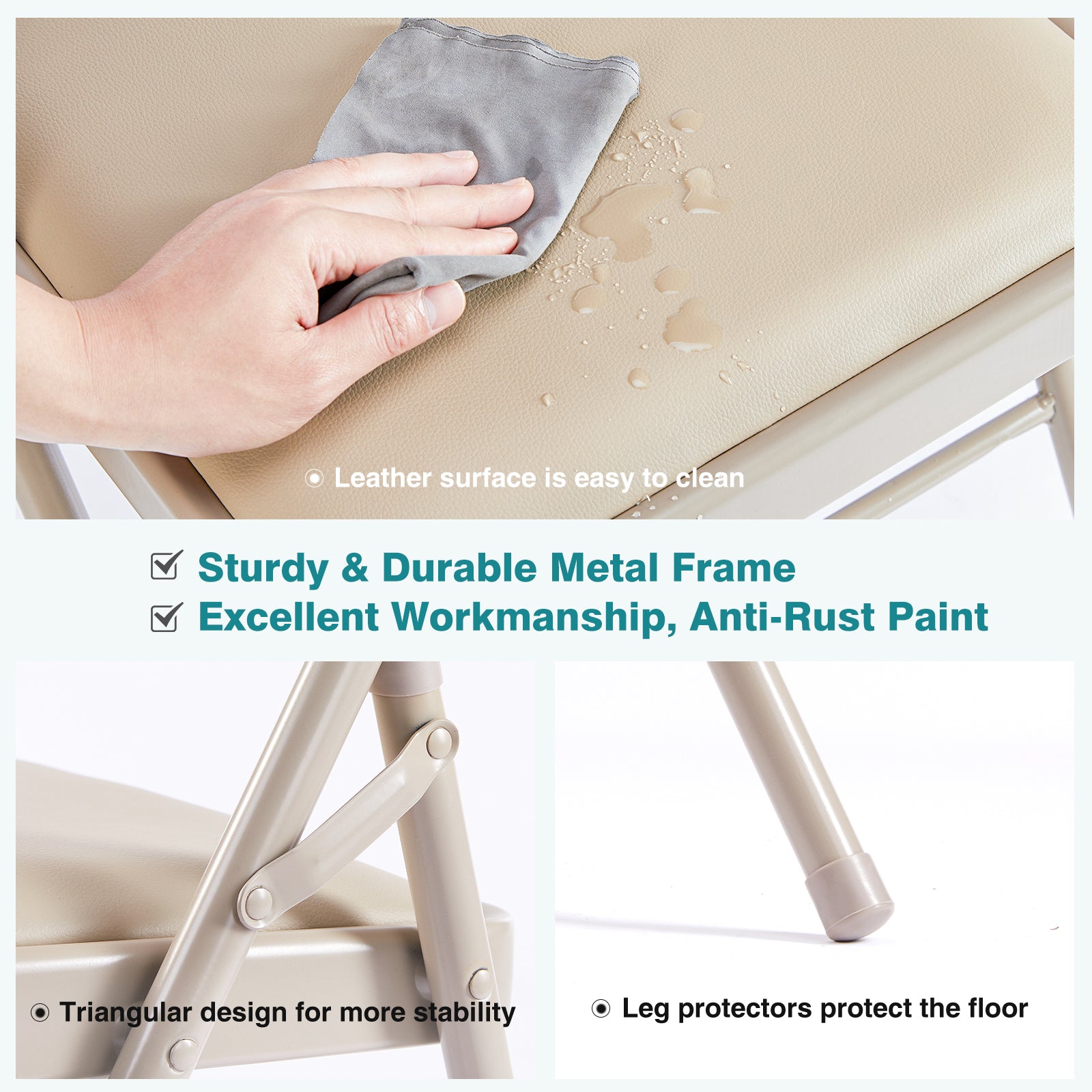 Genuine Leather Folding Chair - Soft and comfortable, easy to carry and store, suitable for events, weddings, parties, home, office