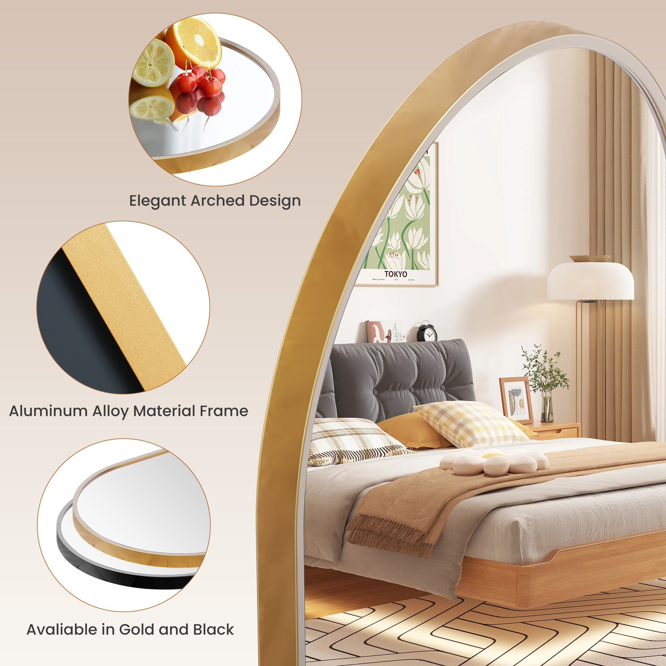 EDX Arched Bathroom Mirror, Wall Mounted Mirror with Aluminum Alloy Frame, Bathroom Mirror for Living Room, Bedroom, Bathroom and Entryway