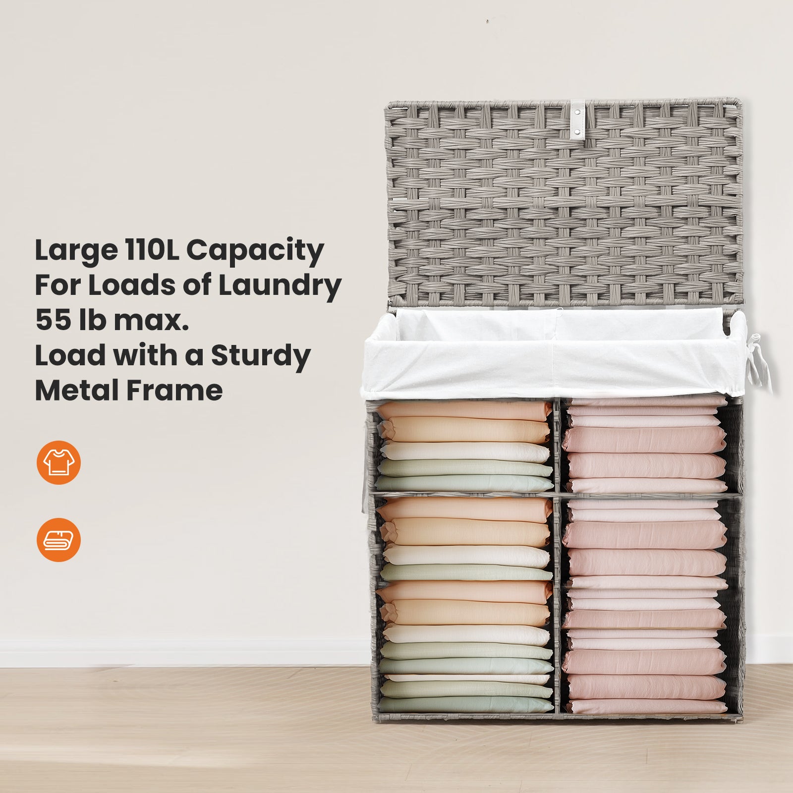 Laundry Hampers with Lid, Clothes Hampers with Handles and Removable Laundry Bags, Large Collapsible Laundry Hampers for Bedroom, Bathroom, Dorm Room