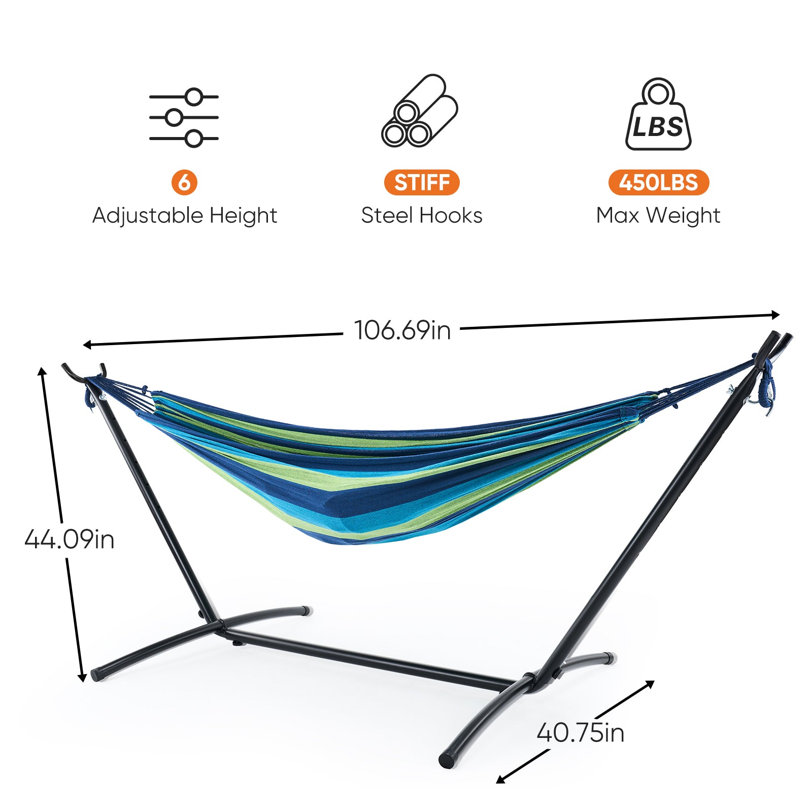 EDX Double Hammock with Space Saving Steel Stand, 2 Person Heavy Duty Outdoor 450lb Capacity Standing Hammocks, Upgraded Polyester End Strings, Portable Carrying Bag Included
