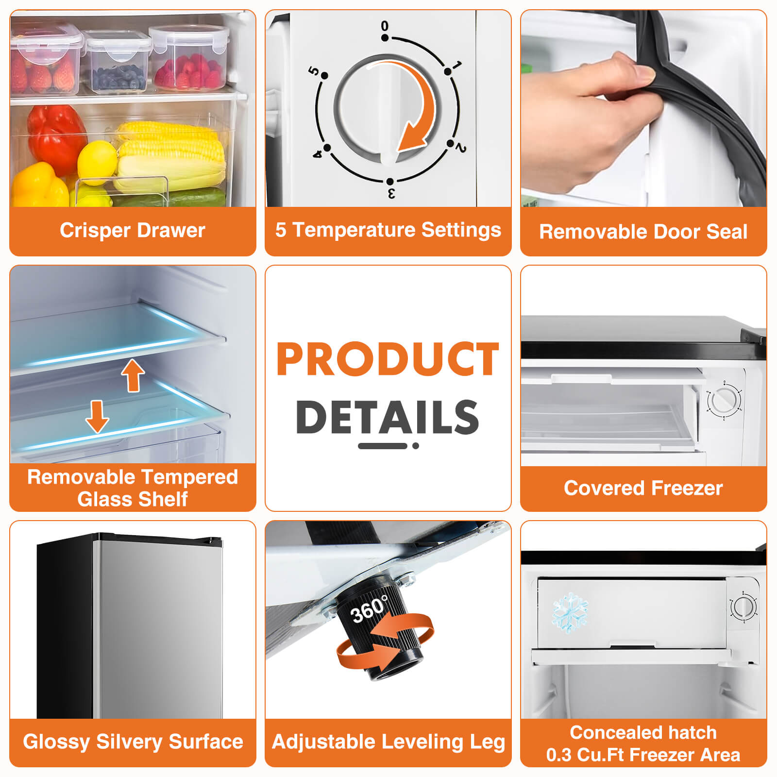 edx Mini Fridge with Freezer,3.2 Cu.Ft Small Refrigerator Single Door Adjustable Thermostat Energy-efficient Low Noise