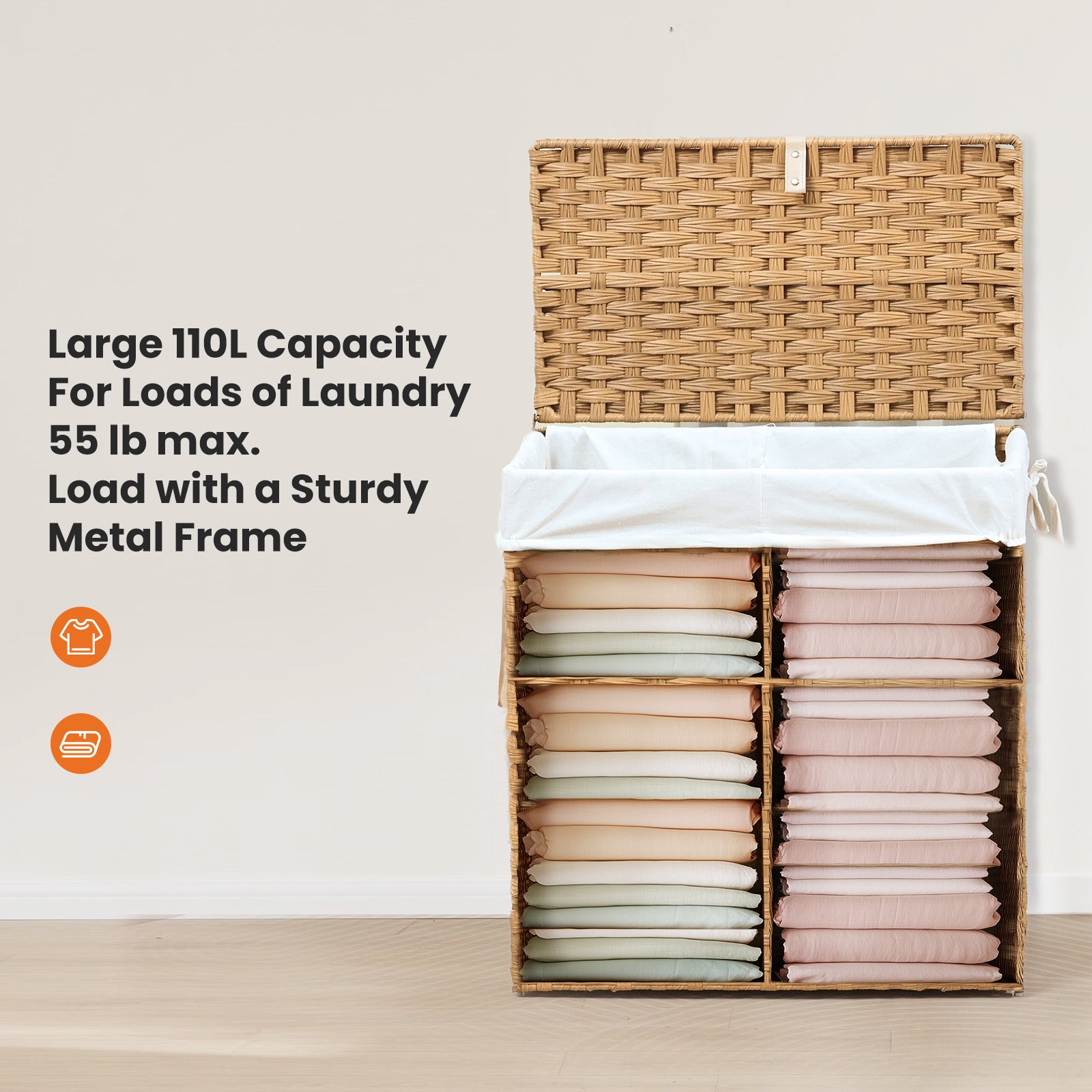 Laundry Hampers with Lid, Clothes Hampers with Handles and Removable Laundry Bags, Large Collapsible Laundry Hampers for Bedroom, Bathroom, Dorm Room