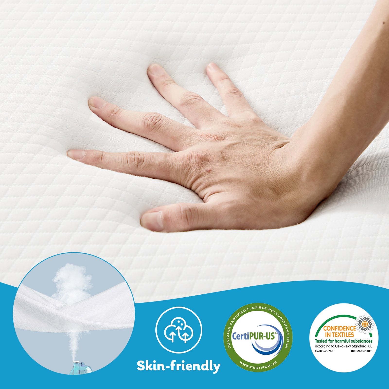 Folding Mattress, 3 inch Tri-fold Memory Foam Mattress Topper for Camping, Foldable Mattress Topper with Washable Cover, Guest, Twin Size, White