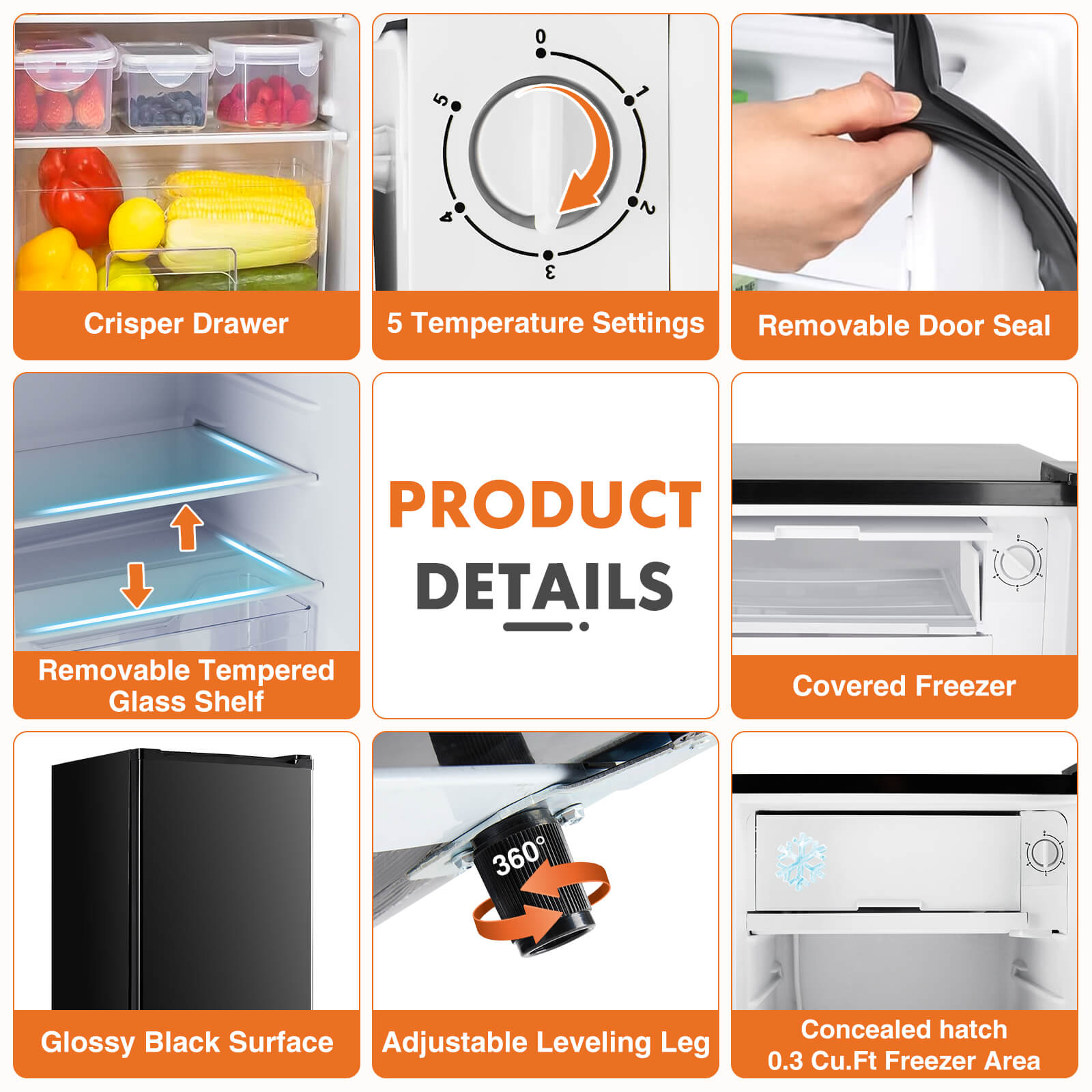 edx Mini Fridge with Freezer,3.2 Cu.Ft Small Refrigerator Single Door Adjustable Thermostat Energy-efficient Low Noise