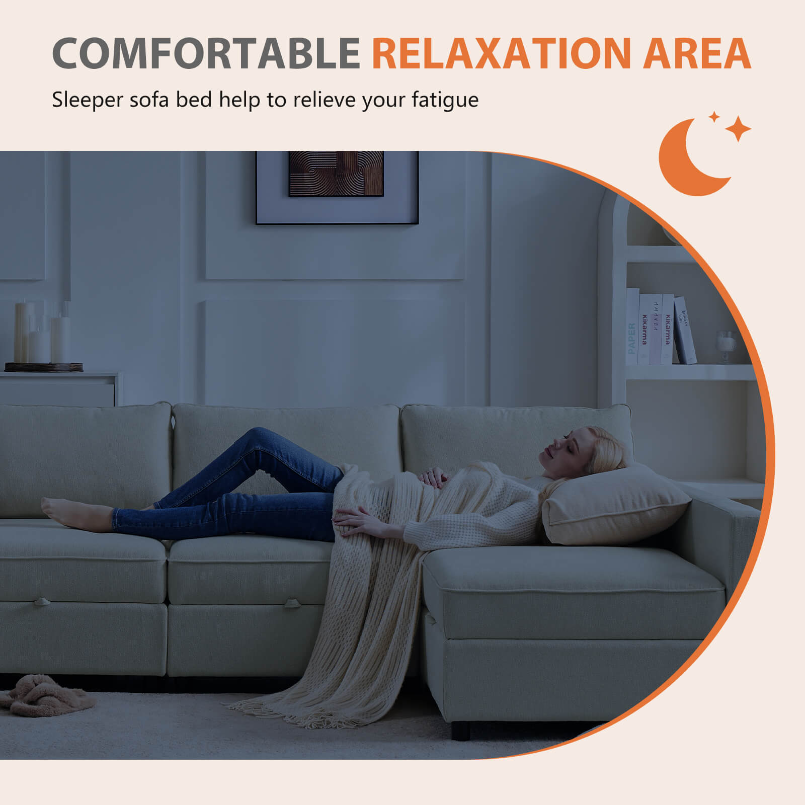 edx Convertible Sectional Sofa Couch-with Storage for Living Room, U-Shaped Modern Modular Sofa Sleeper with Reversible Chaise