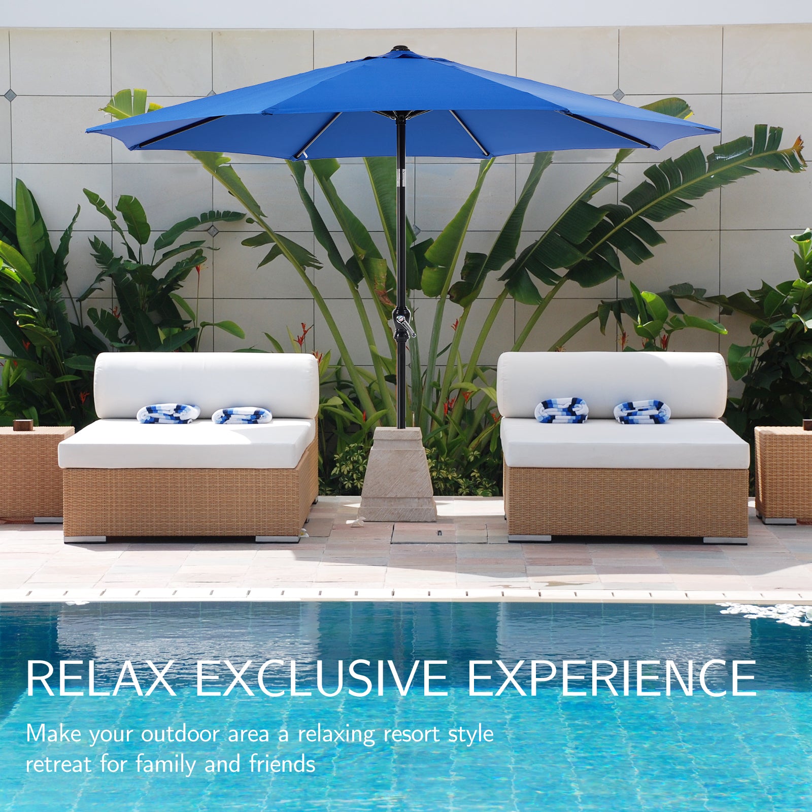 ZUNMOS 9FT Patio Umbrella with Push Button Tilt and Crank, with 8 Sturdy Ribs,Outdoor Umbrella, Pool Umbrella, for Market, Terrace, Beach, Outdoor Restaurant