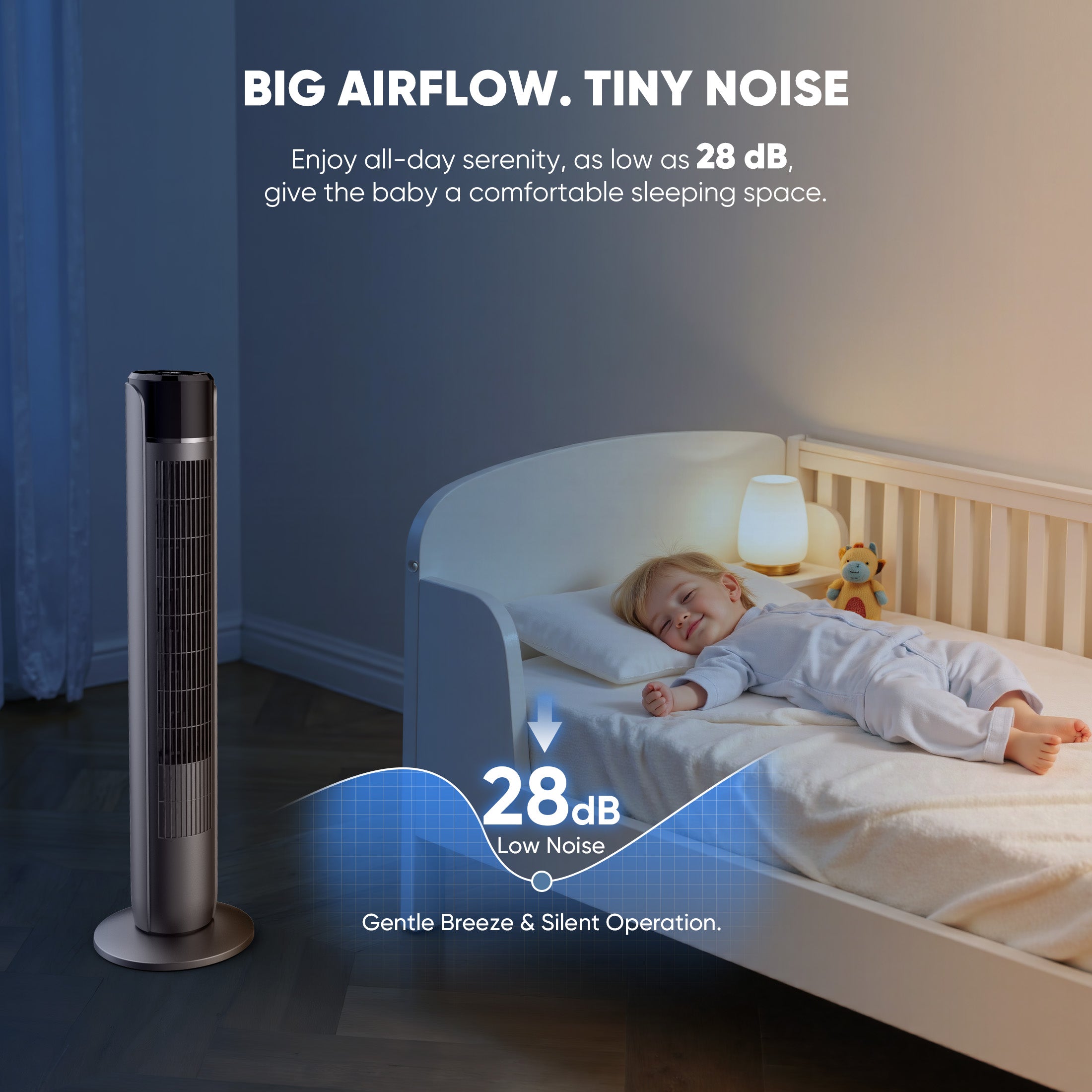 EDX Tower Fan for Home, 36" Standing Floor Fan, 25 ft/s Bladeless Fan Cold Air, 28dB Quiet for Sleep, Remote, 60° Oscillation, 12H Timer, 5 Speeds, 4 Modes, LED Display,Black