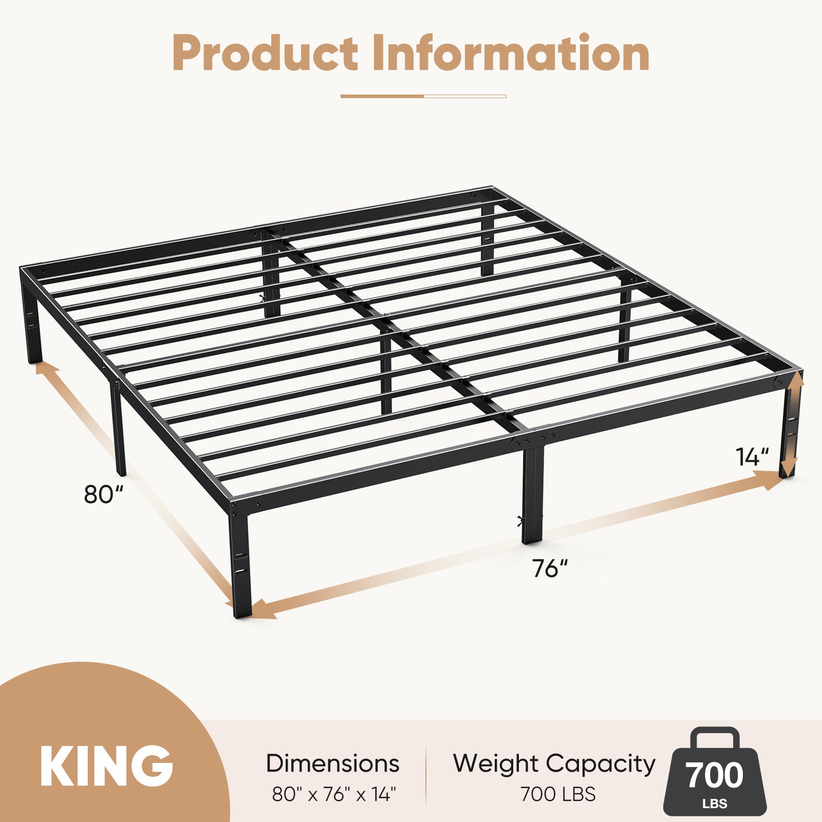 Bed Frame, Heavy Duty Metal Bed Frame with Underbed Storage, No Box Spring Required
