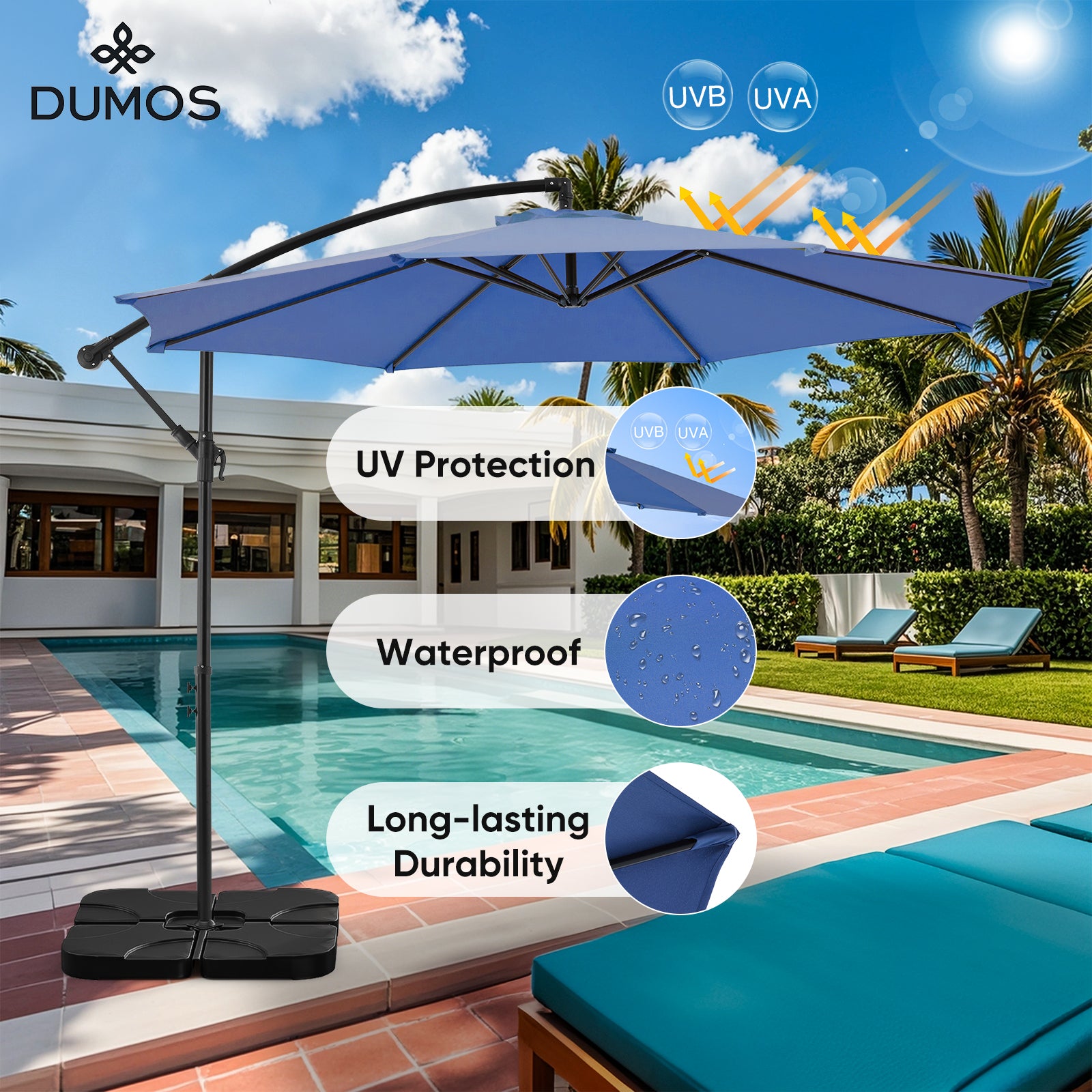 10FT Offset Cantilever Patio Umbrella with Easy Tilt & Crank, Self-Locking Design, 8 Robust Ribs for Outdoor Shade, Ideal for Decks and Gardens