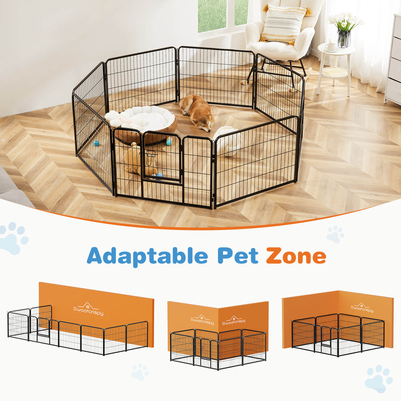 edx Dog Playpen - Collapsible Portable Pet Pen, High Metal Sport Puppy Pen with Gate for Garden, Patio, RV Camping