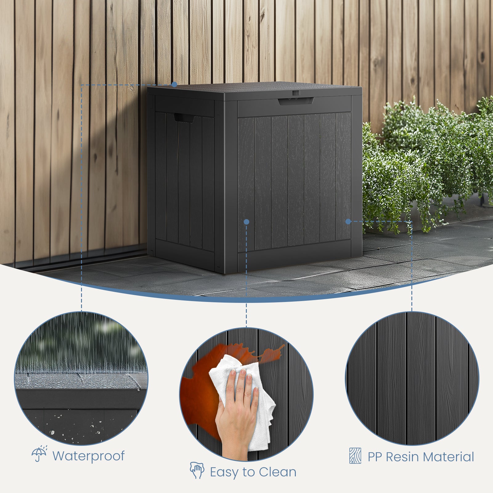 30 Gallon Deck Box, Outdoor Storage Box, Waterproof Resin Storage Bin for Package Delivery, Patio Cushions, Gardening Tools, Lockable, UV Resistant