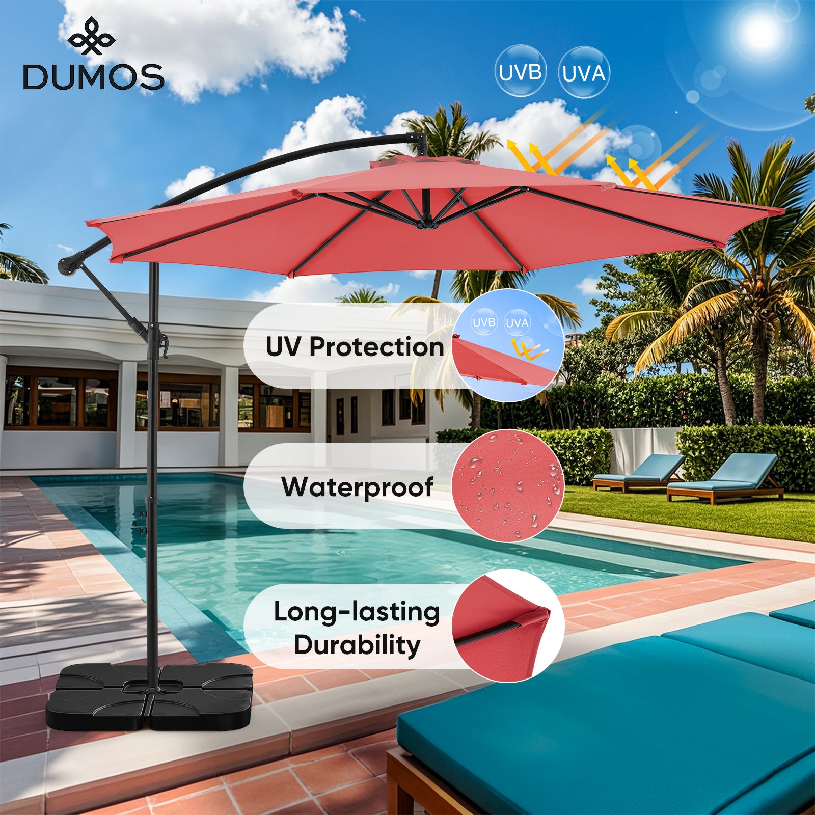 10FT Offset Cantilever Patio Umbrella with Easy Tilt & Crank, Self-Locking Design, 8 Robust Ribs for Outdoor Shade, Ideal for Decks and Gardens