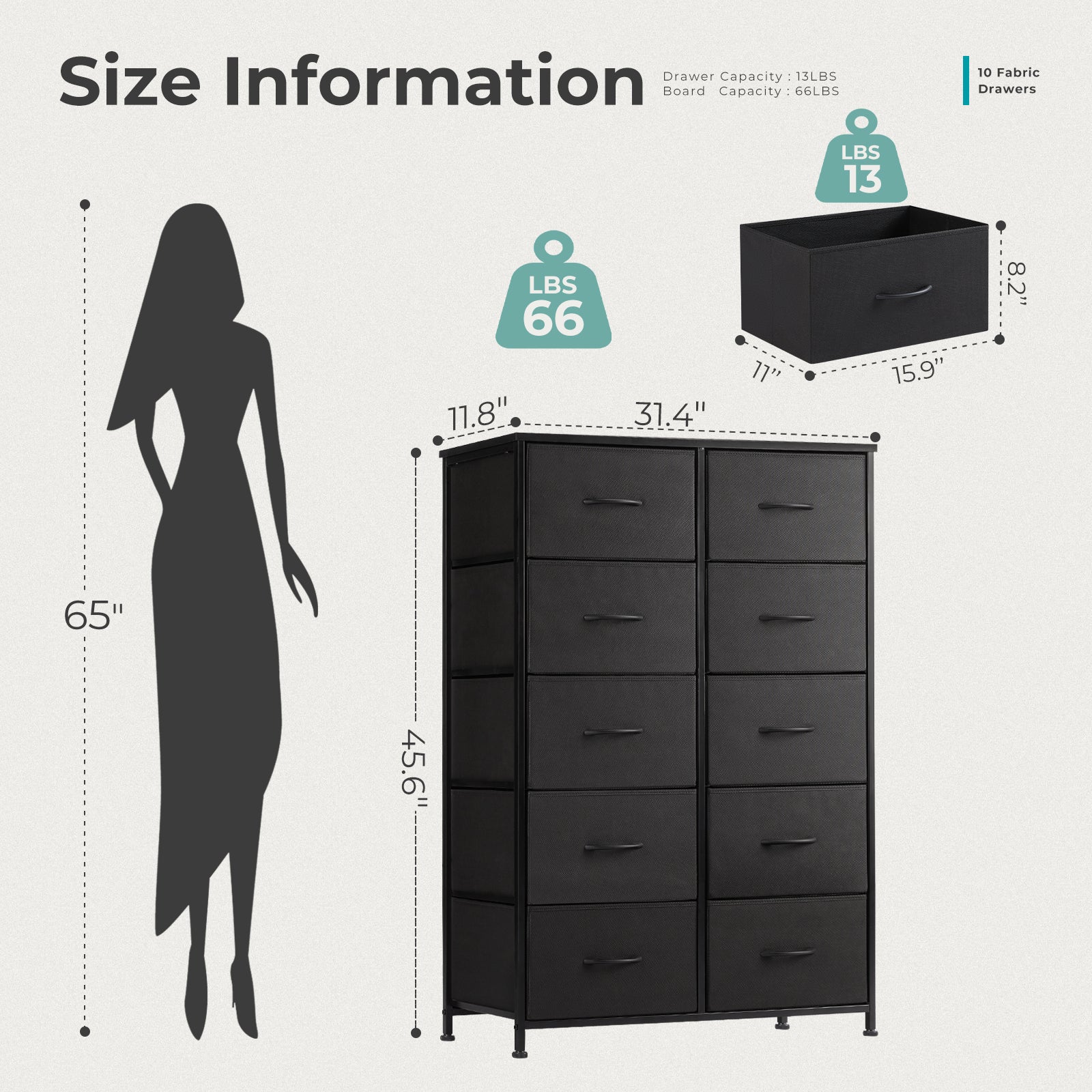 edx Dressers for Bedroom with 10 Drawers Storage Tower Tall Dresser Fabric Dressers