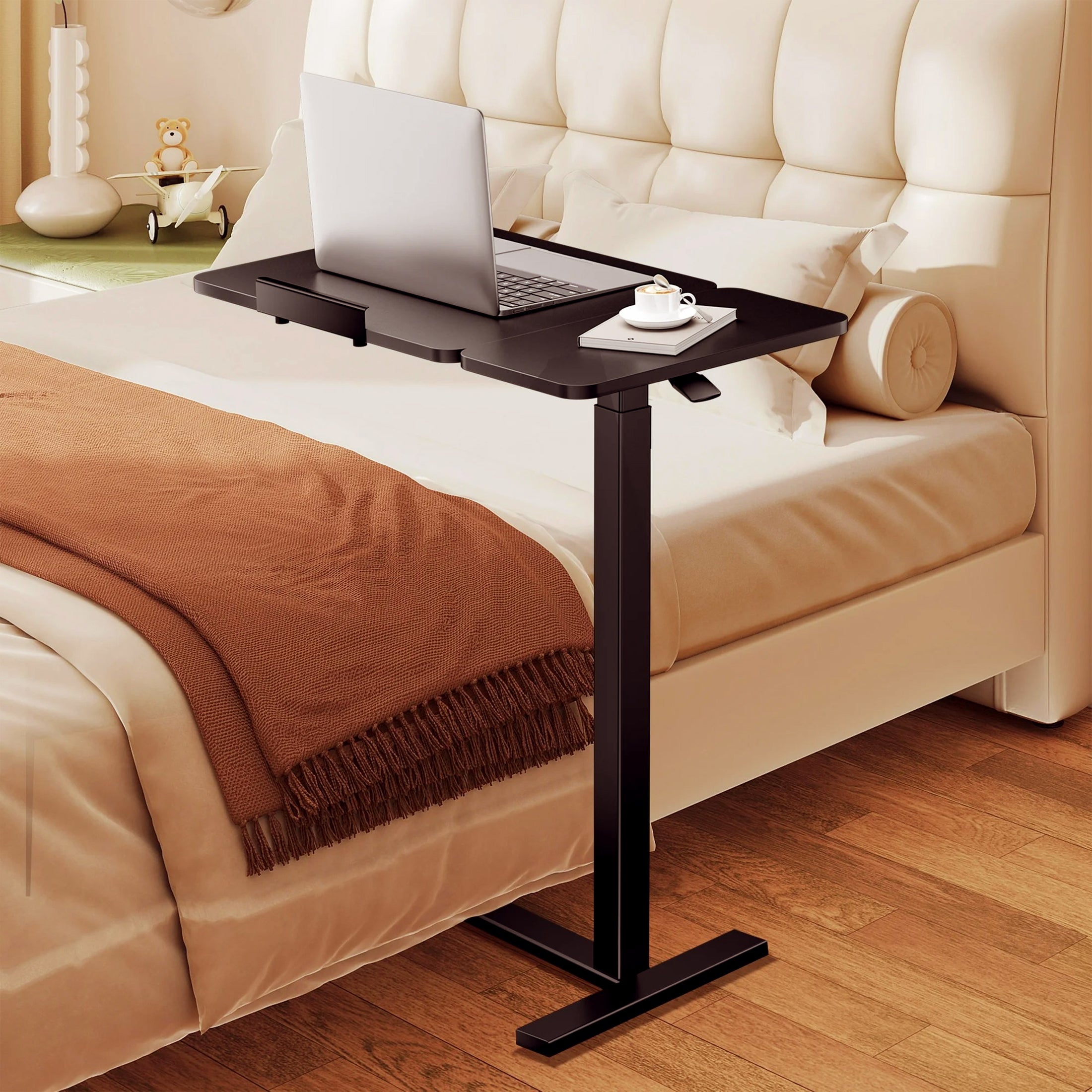 ZUNMOS Overbed Bedside Lap Desk with Wheels and Tilt Top, Mobile Standing Lap Desk Pneumatic Adjustable Height for Home Office Bedroom Sofa