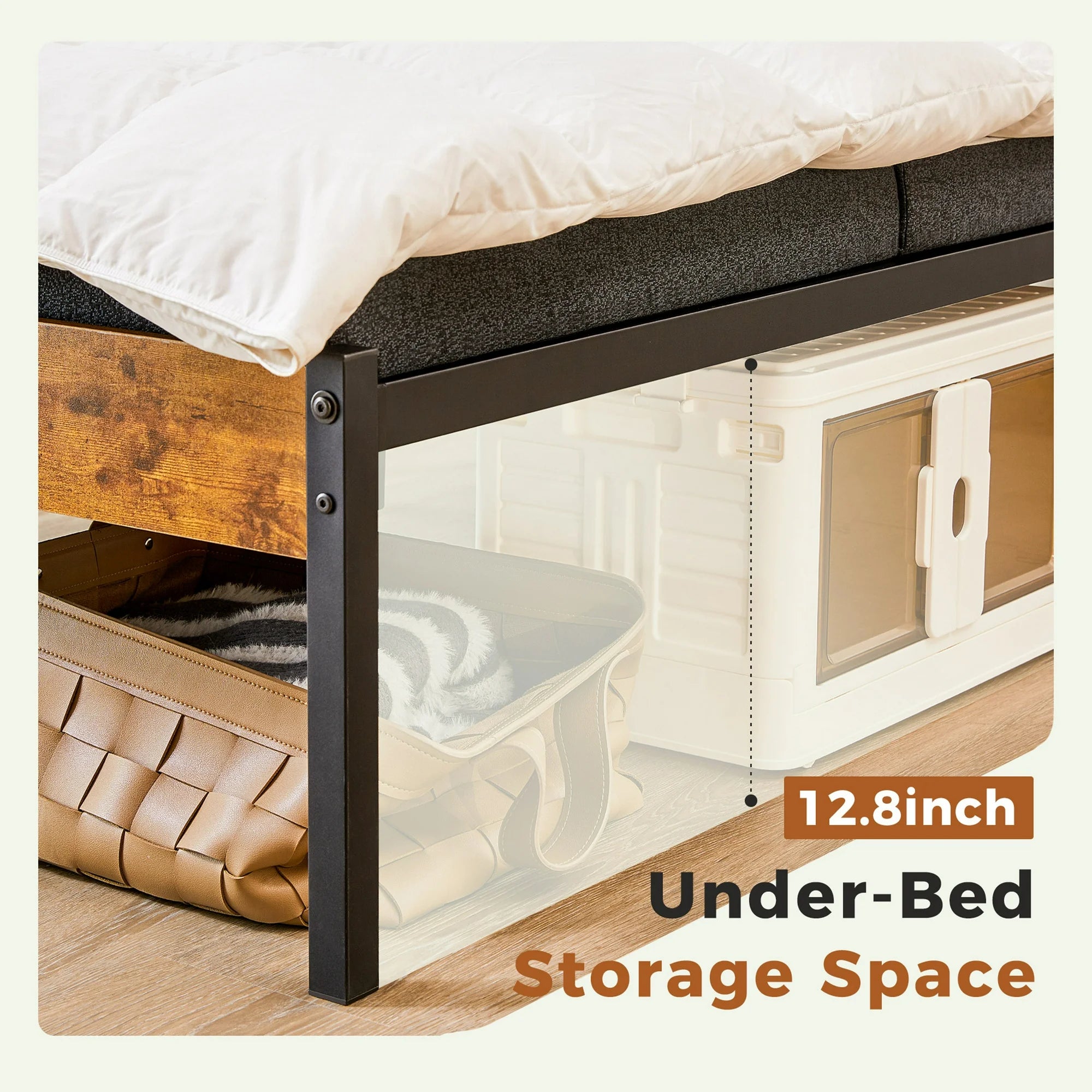 edx Twin Size Metal Bed Frame with Wooden Headboard, Under Bed Storage, Noise-Free, No Box Spring Needed, Easy Assembly, Brown