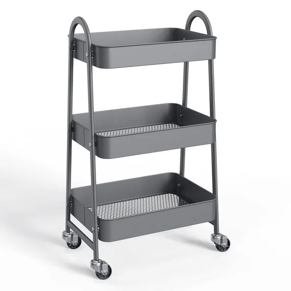 ZUNMOS 3 Tier Rolling Cart, Metal Utility Storage Cart with Lockable Wheels for Livingroom, Bathroom, Kitchen & Narrow Spaces