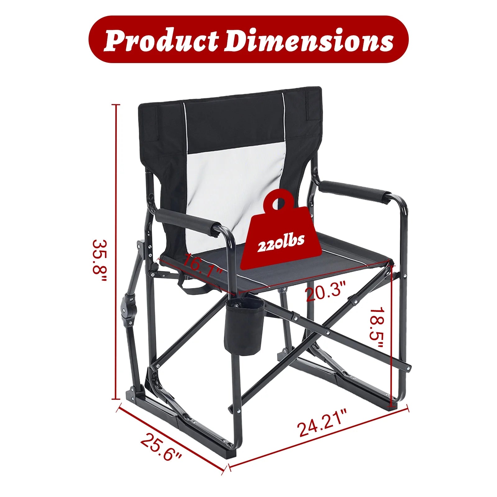 EDX Folding Camping Chair, Padded High Back, Adjustable Lumbar Support, Extra Wide for Adults, 500 lbs Steel Frame, Portable Outdoor