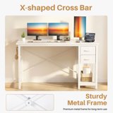 EDX Computer Desk with 2 Drawers 47 Inch PC Table Study Writing Desk with Storage Shelf Headphone Hook, Simple Style Small Desk for Home, White